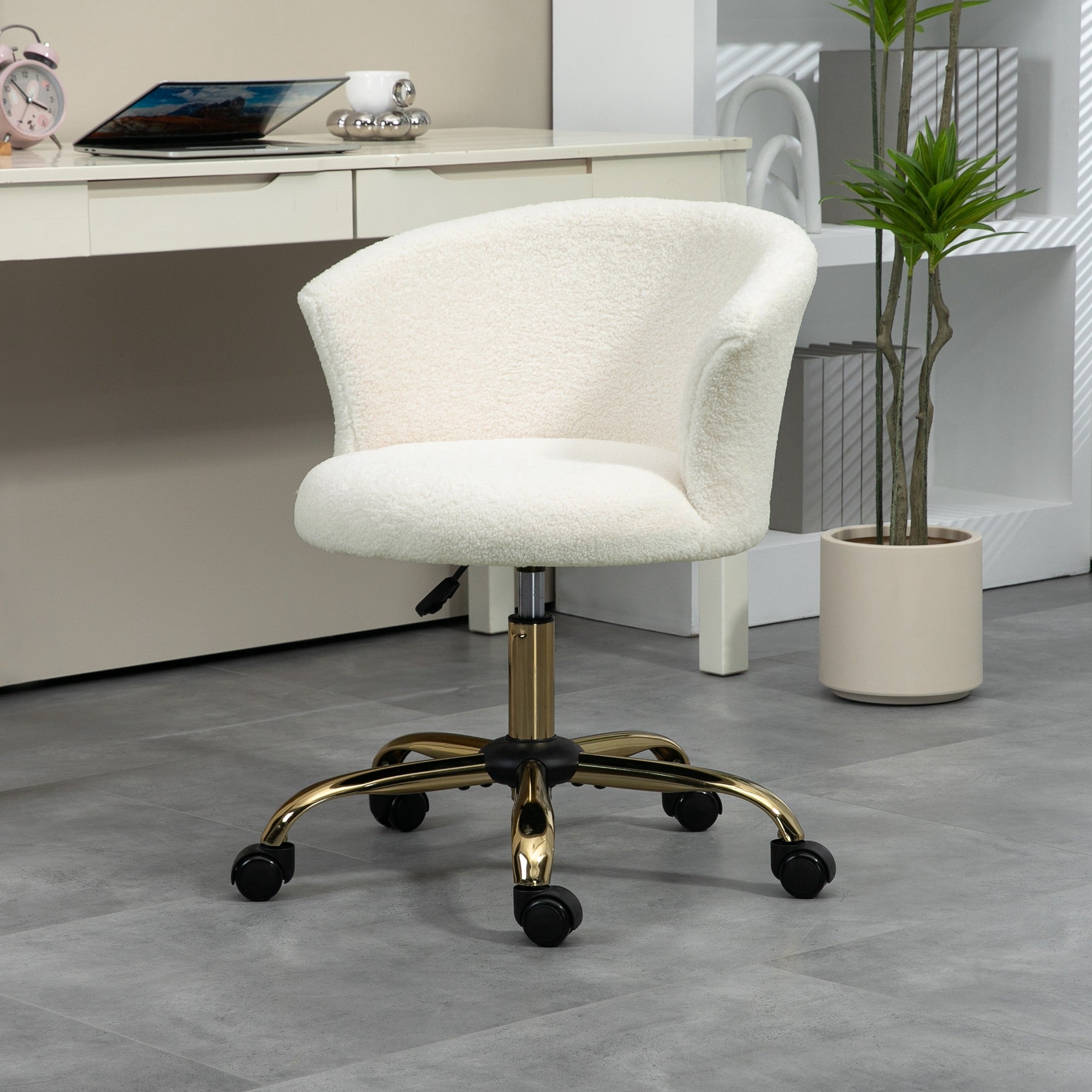 Armless Office Chair, Fluffy Computer Desk Chair with Adjustable Height, Swivel Wheels, Mid Back, Gold-Office Products > Office Furniture > Office Chairs > Task Chairs-DECOROLALA