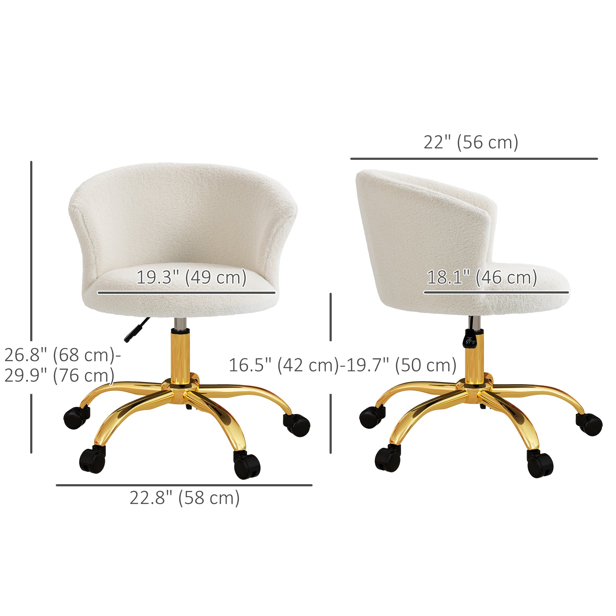 Armless Office Chair - Gold Teddy Fleece Swivel Desk Chair-Office Products > Office Furniture > Office Chairs > Task Chairs-DECOROLALA