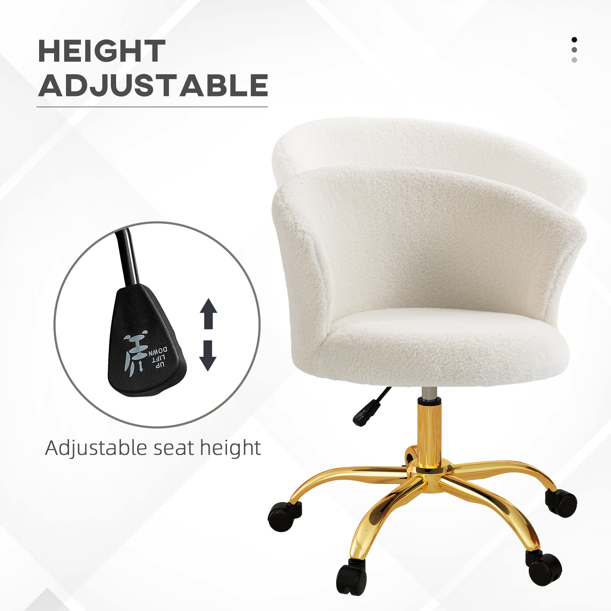 Armless Office Chair - Gold Teddy Fleece Swivel Desk Chair-Office Products > Office Furniture > Office Chairs > Task Chairs-DECOROLALA
