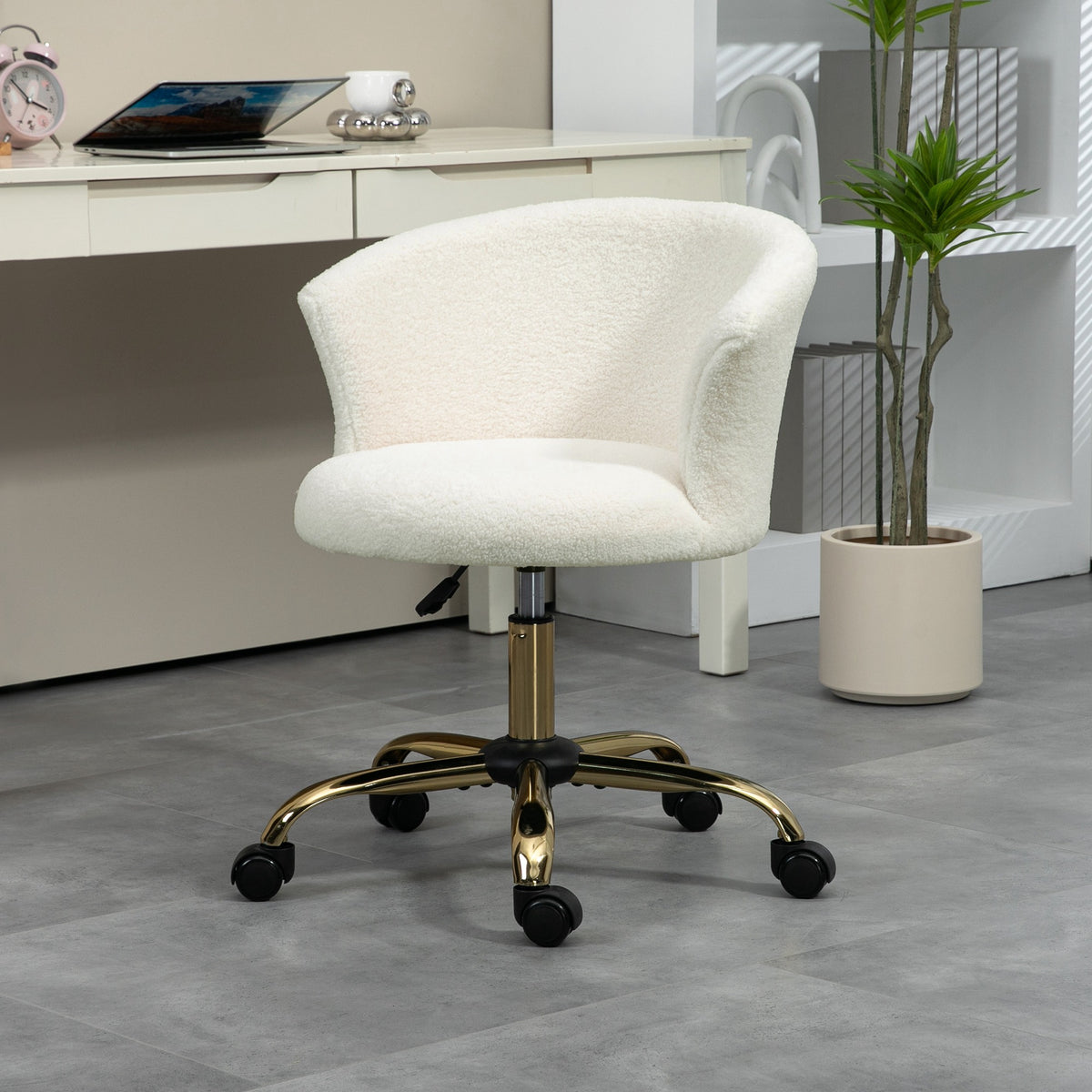 Armless Office Chair - Gold Teddy Fleece Swivel Desk Chair-Office Products > Office Furniture > Office Chairs > Task Chairs-DECOROLALA