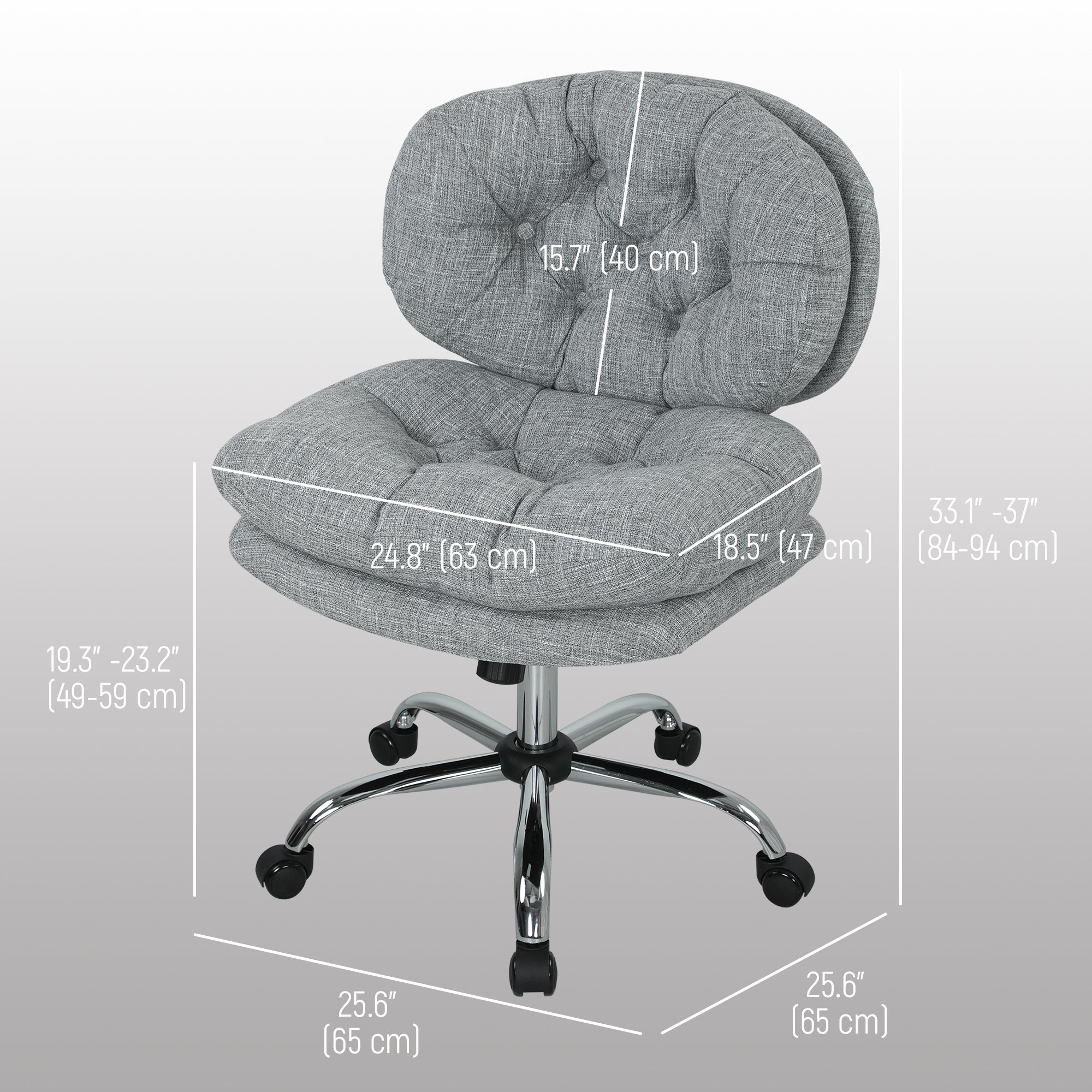 Armless Office Chair - Grey Linen-Feel Fabric Adjustable-Office Products > Office Furniture > Office Chairs > Task Chairs-DECOROLALA