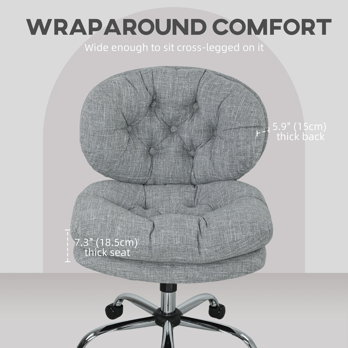 Armless Office Chair - Grey Linen-Feel Fabric Adjustable-Office Products > Office Furniture > Office Chairs > Task Chairs-DECOROLALA
