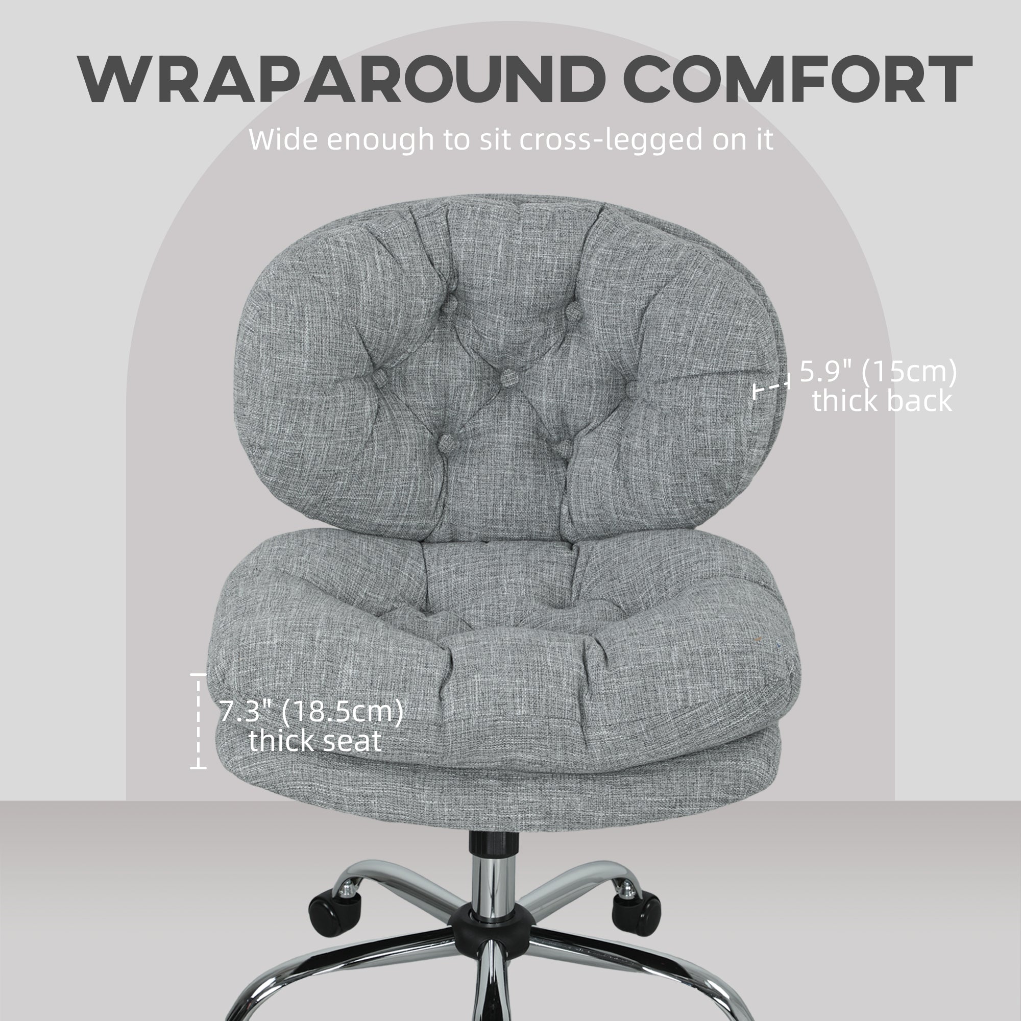 Armless Office Chair - Grey Linen-Feel Fabric Adjustable-Office Products > Office Furniture > Office Chairs > Task Chairs-DECOROLALA