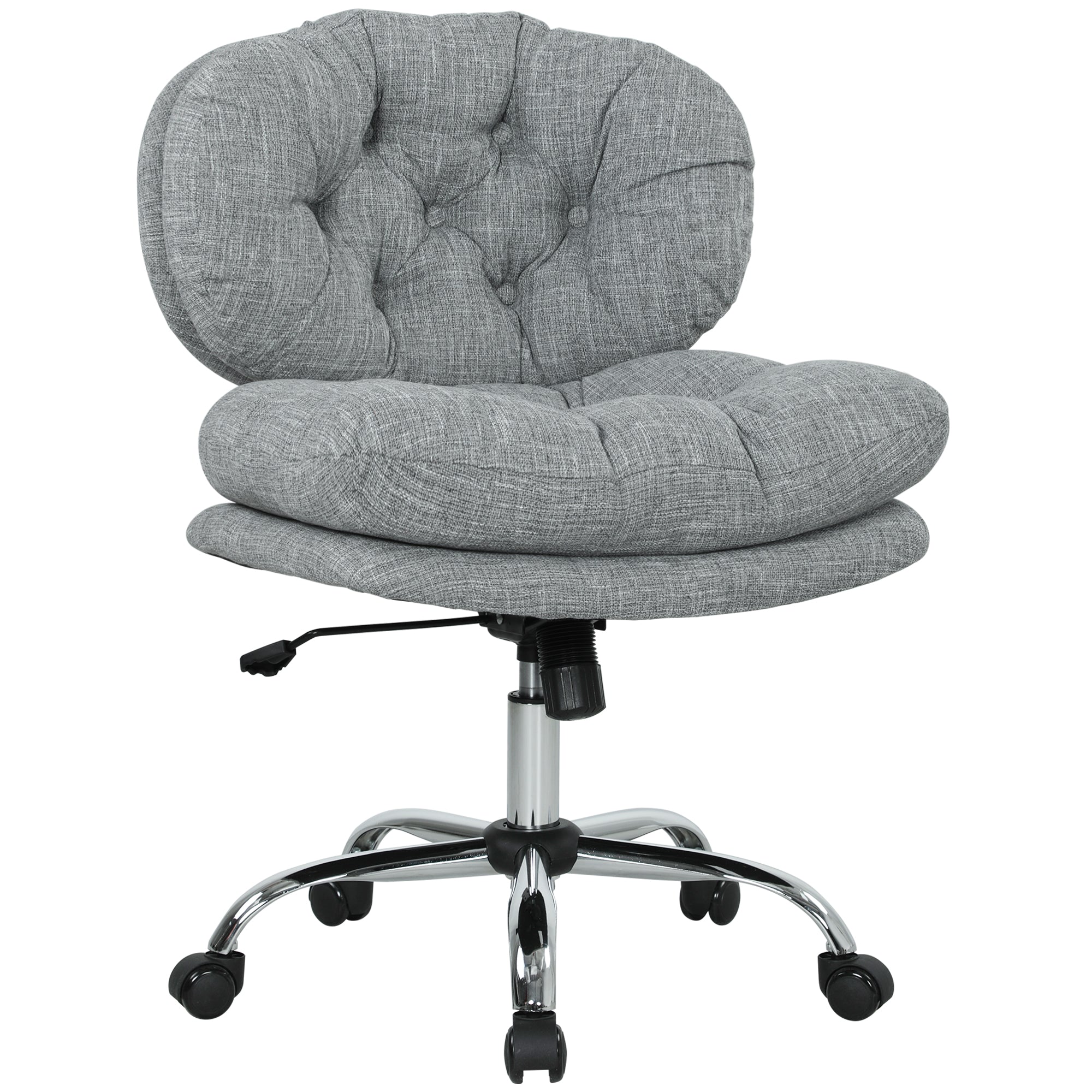 Armless Office Chair - Grey Linen-Feel Fabric Adjustable-Office Products > Office Furniture > Office Chairs > Task Chairs-DECOROLALA