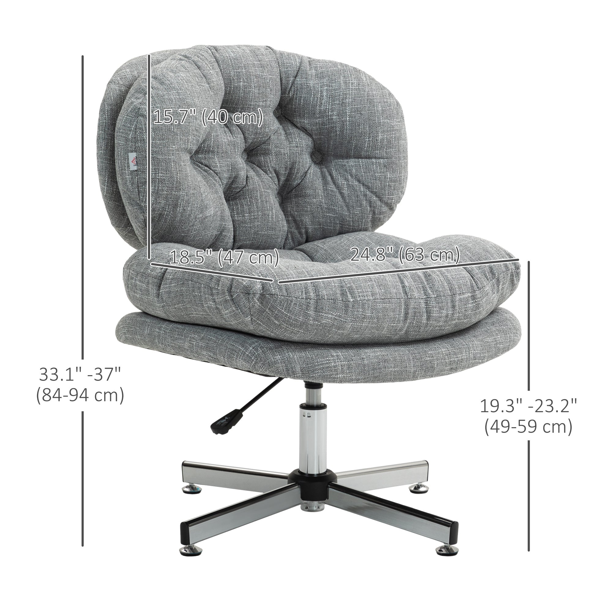Armless Office Chair - Grey Linen-Feel Tufted Desk Chair-Office Products > Office Furniture > Office Chairs > Task Chairs-DECOROLALA