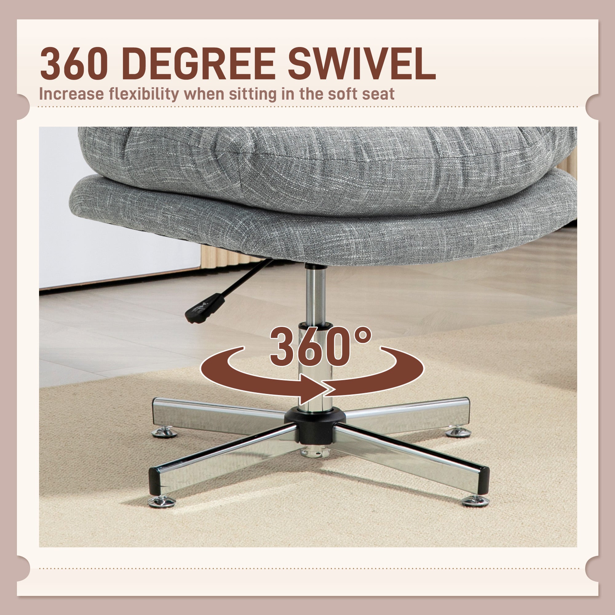 Armless Office Chair - Grey Linen-Feel Tufted Desk Chair-Office Products > Office Furniture > Office Chairs > Task Chairs-DECOROLALA