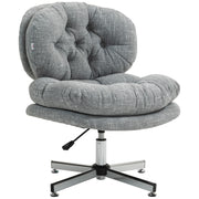 Armless Office Chair - Grey Linen-Feel Tufted Desk Chair-Office Products > Office Furniture > Office Chairs > Task Chairs-DECOROLALA