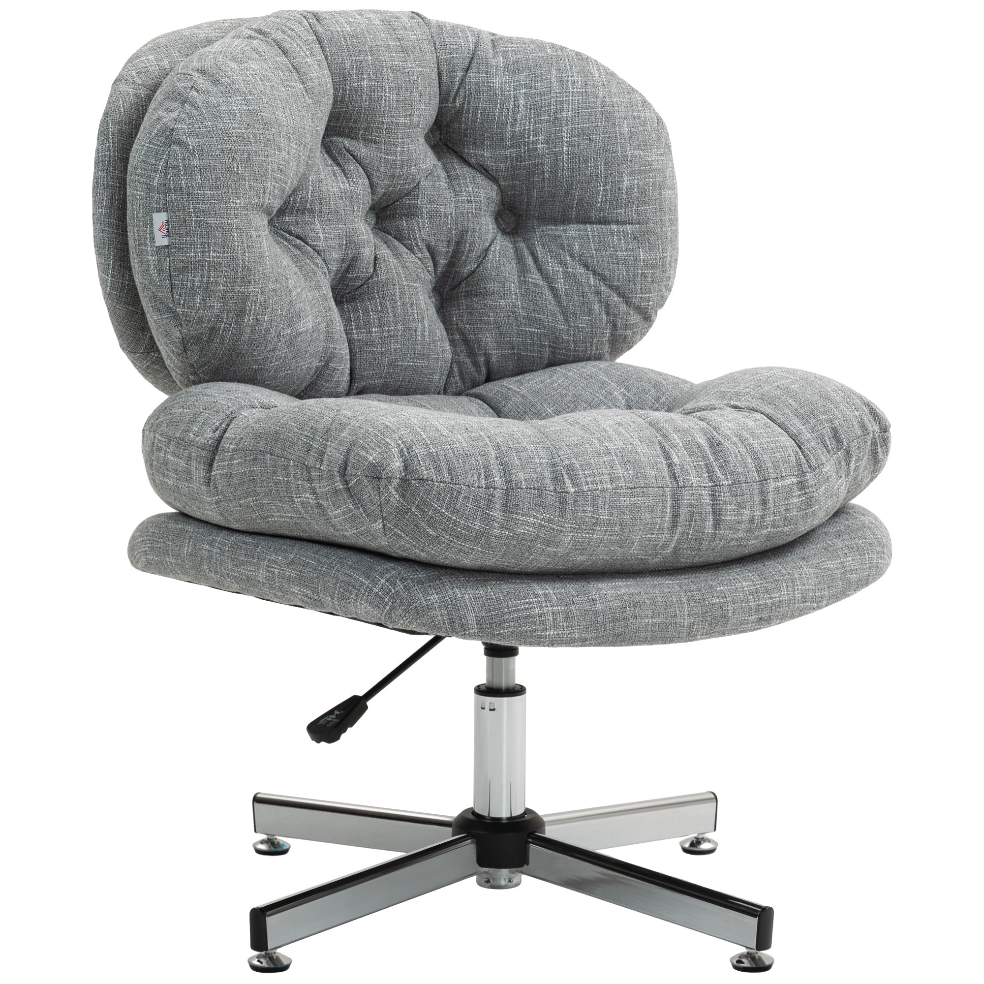 Armless Office Chair - Grey Linen-Feel Tufted Desk Chair-Office Products > Office Furniture > Office Chairs > Task Chairs-DECOROLALA