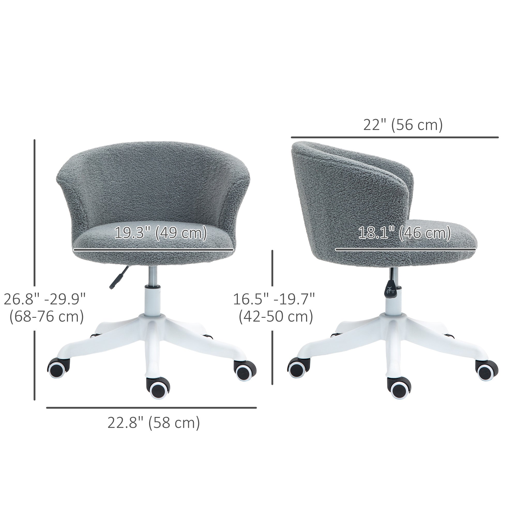 Armless Office Chair - Grey Teddy Fleece Swivel Desk Chair-Office Products > Office Furniture > Office Chairs-DECOROLALA