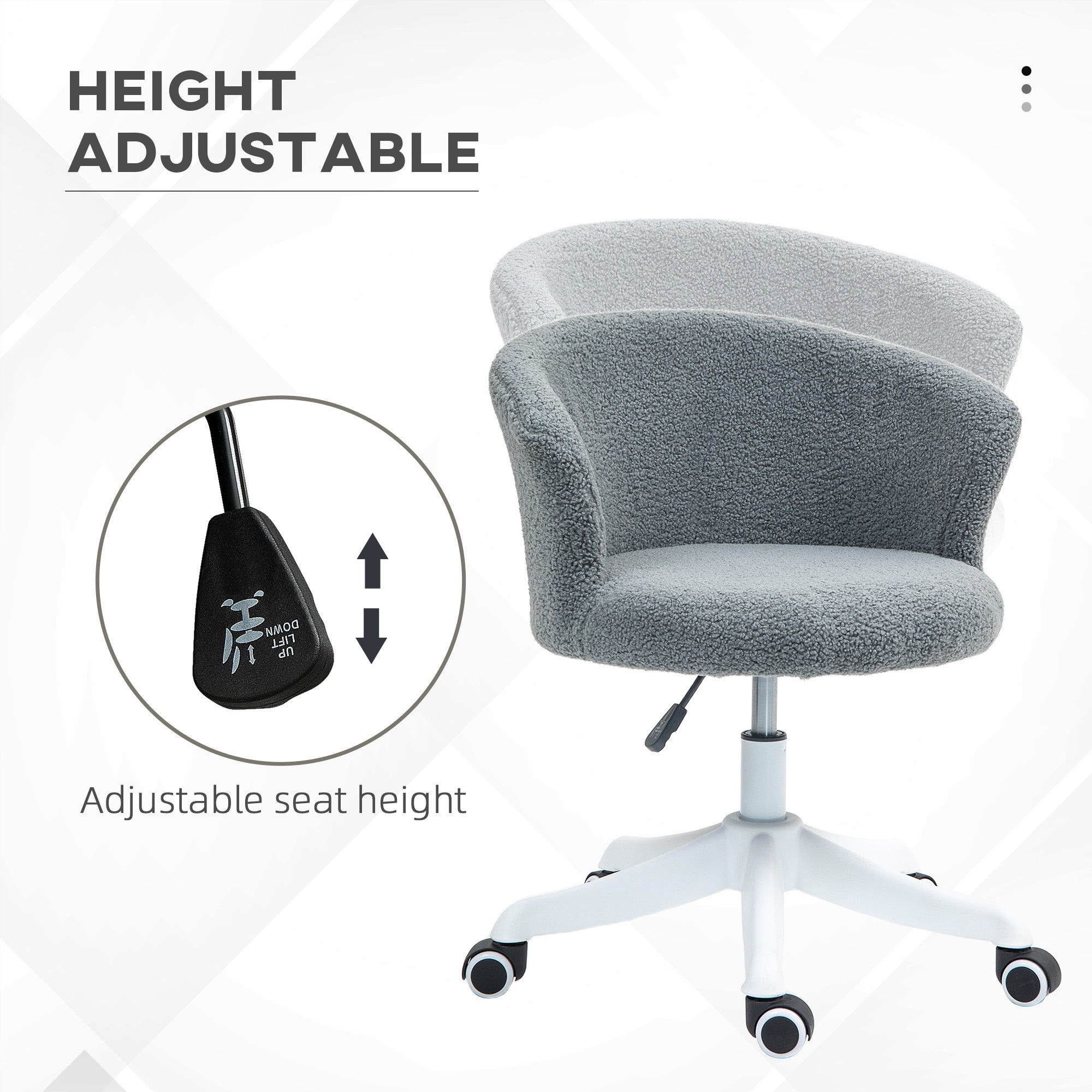 Armless Office Chair - Grey Teddy Fleece Swivel Desk Chair-Office Products > Office Furniture > Office Chairs-DECOROLALA