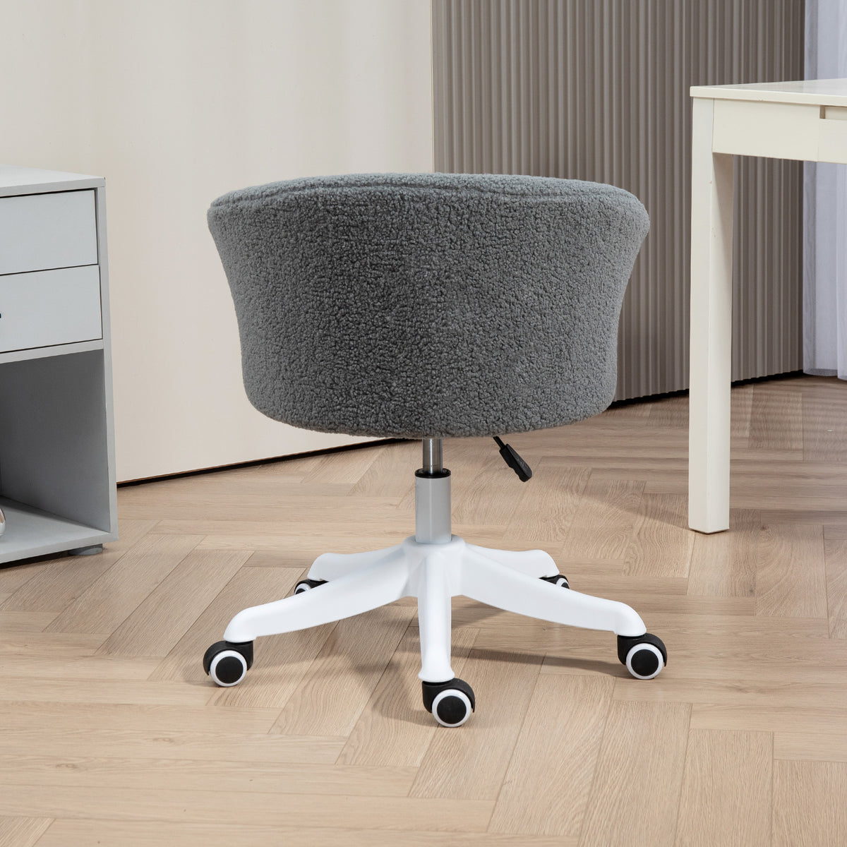 Armless Office Chair - Grey Teddy Fleece Swivel Desk Chair-Office Products > Office Furniture > Office Chairs-DECOROLALA