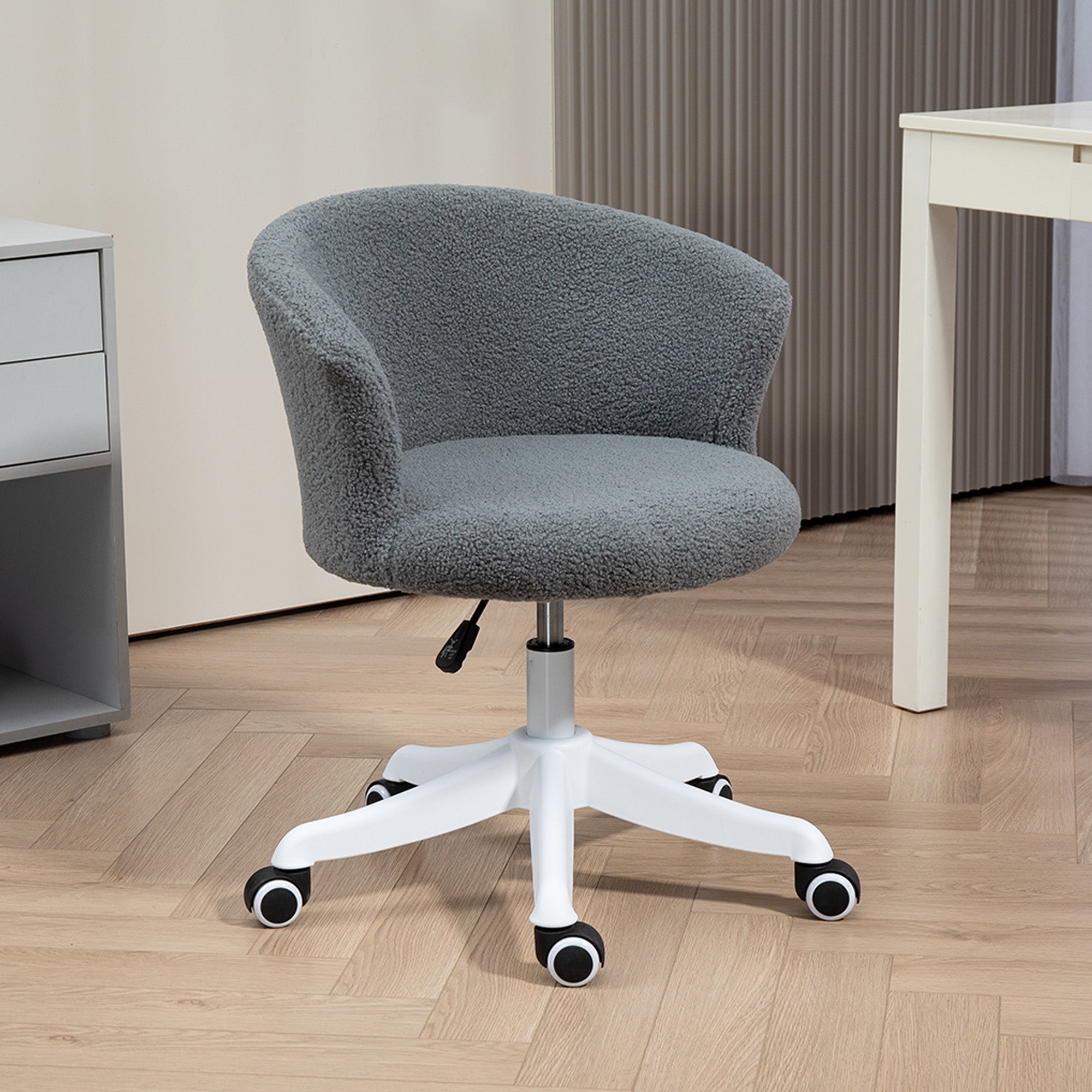 Armless Office Chair - Grey Teddy Fleece Swivel Desk Chair-Office Products > Office Furniture > Office Chairs-DECOROLALA