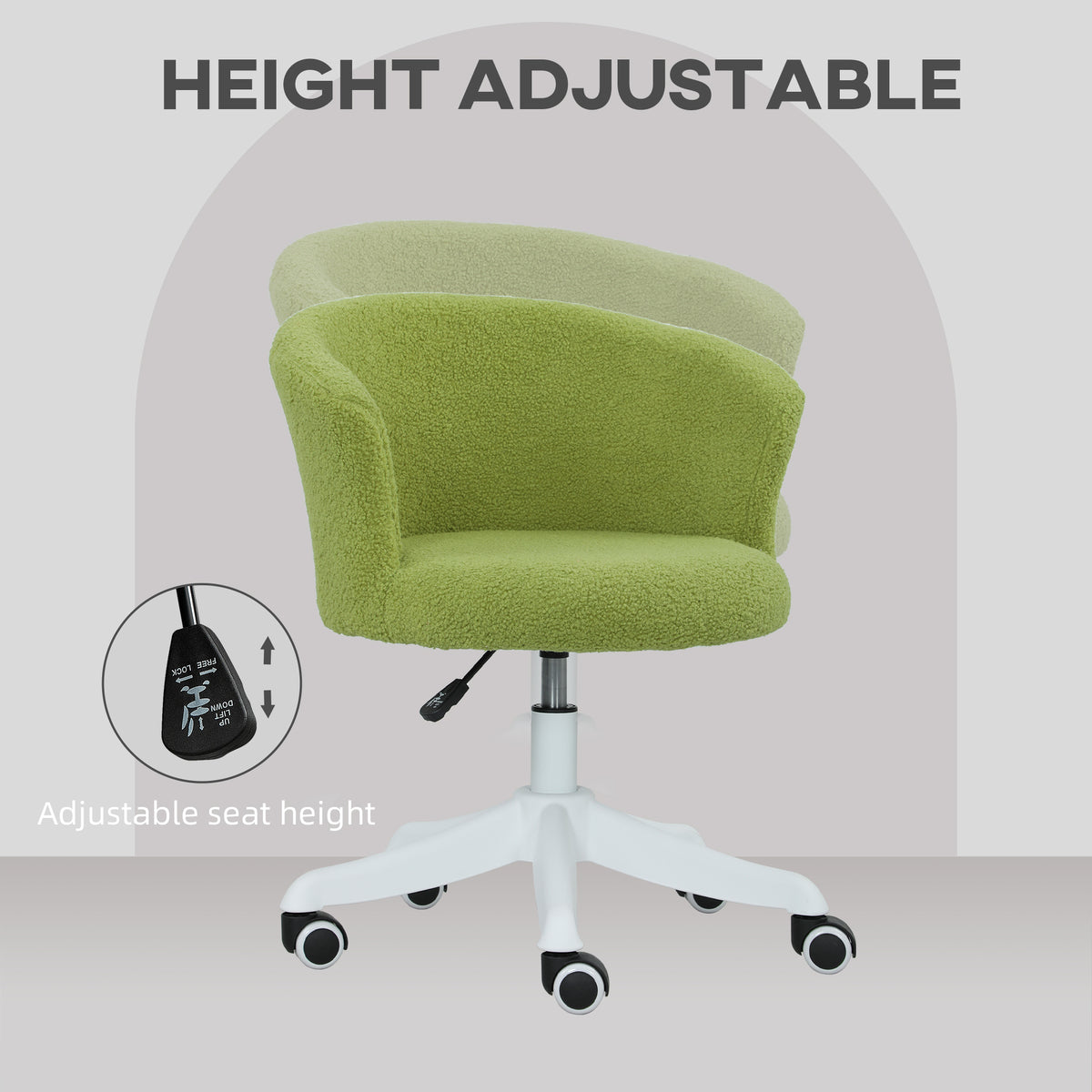 Armless Office Chair - Light Green Teddy Fleece Swivel-Office Products > Office Furniture > Office Chairs > Task Chairs-DECOROLALA