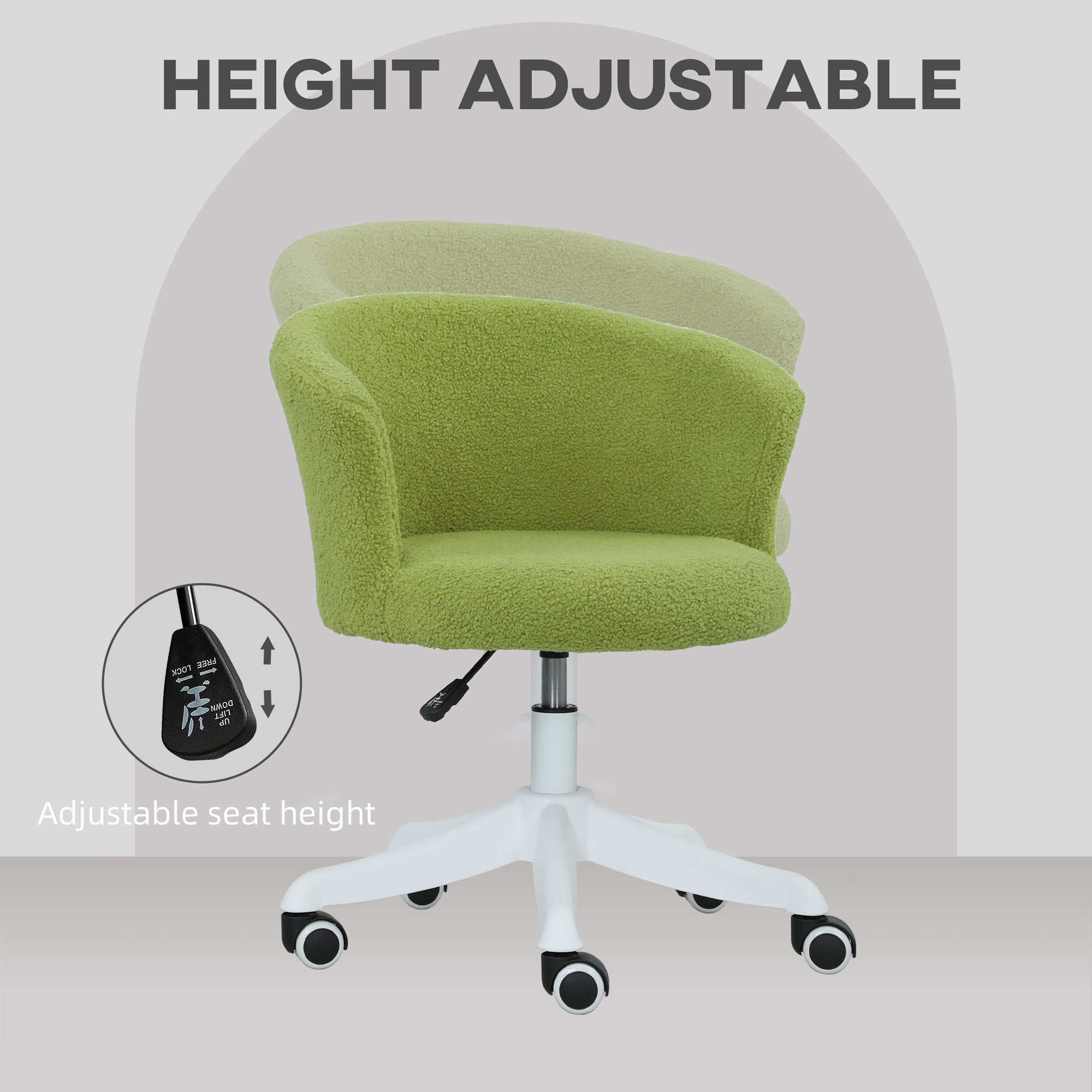 Armless Office Chair - Light Green Teddy Fleece Swivel-Office Products > Office Furniture > Office Chairs > Task Chairs-DECOROLALA