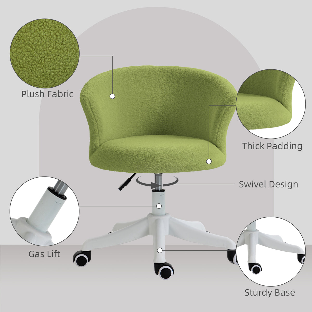 Armless Office Chair - Light Green Teddy Fleece Swivel-Office Products > Office Furniture > Office Chairs > Task Chairs-DECOROLALA