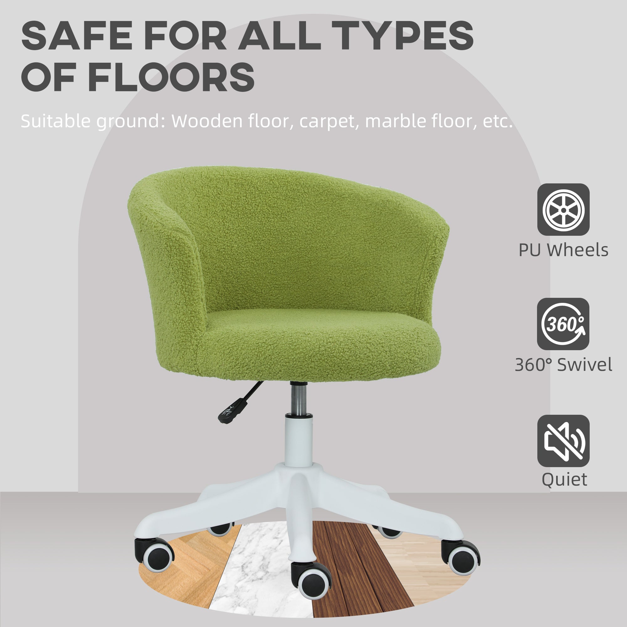 Armless Office Chair - Light Green Teddy Fleece Swivel-Office Products > Office Furniture > Office Chairs > Task Chairs-DECOROLALA