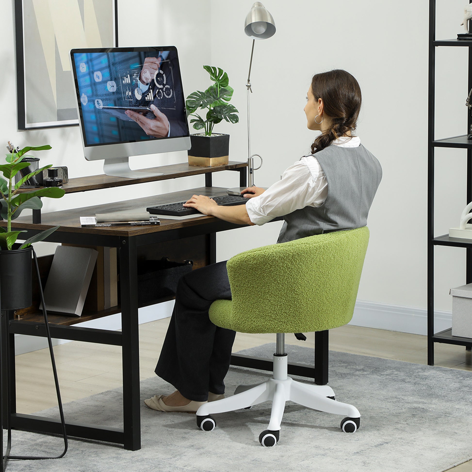 Armless Office Chair - Light Green Teddy Fleece Swivel-Office Products > Office Furniture > Office Chairs > Task Chairs-DECOROLALA