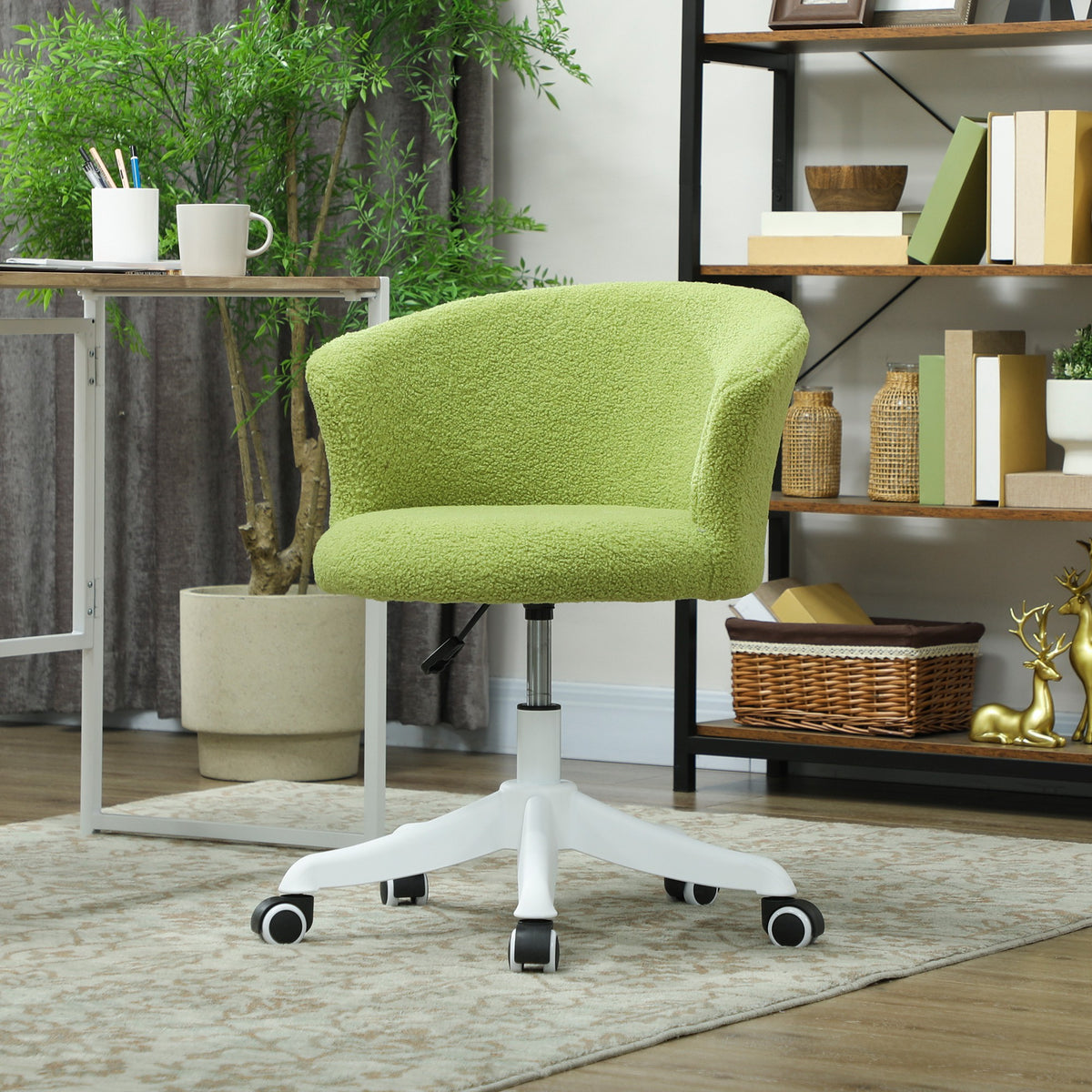 Armless Office Chair - Light Green Teddy Fleece Swivel-Office Products > Office Furniture > Office Chairs > Task Chairs-DECOROLALA