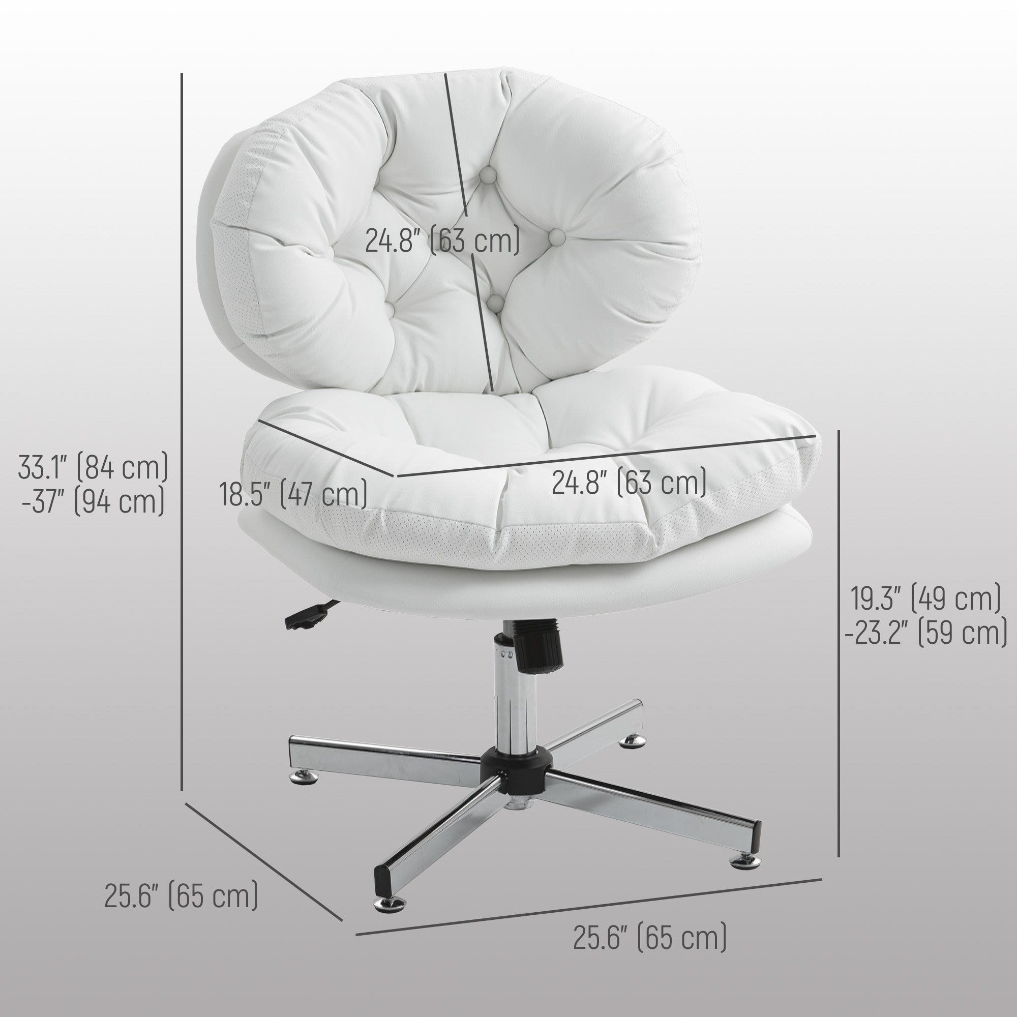 Armless Office Chair - White PU Leather Swivel Desk Chair-Office Products > Office Furniture > Office Chairs > Task Chairs-DECOROLALA
