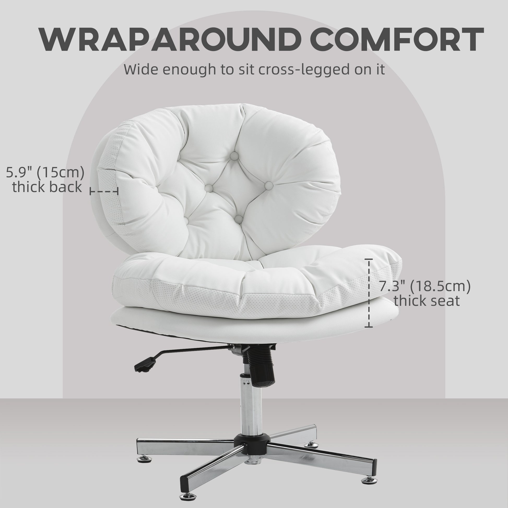 Armless Office Chair - White PU Leather Swivel Desk Chair-Office Products > Office Furniture > Office Chairs > Task Chairs-DECOROLALA