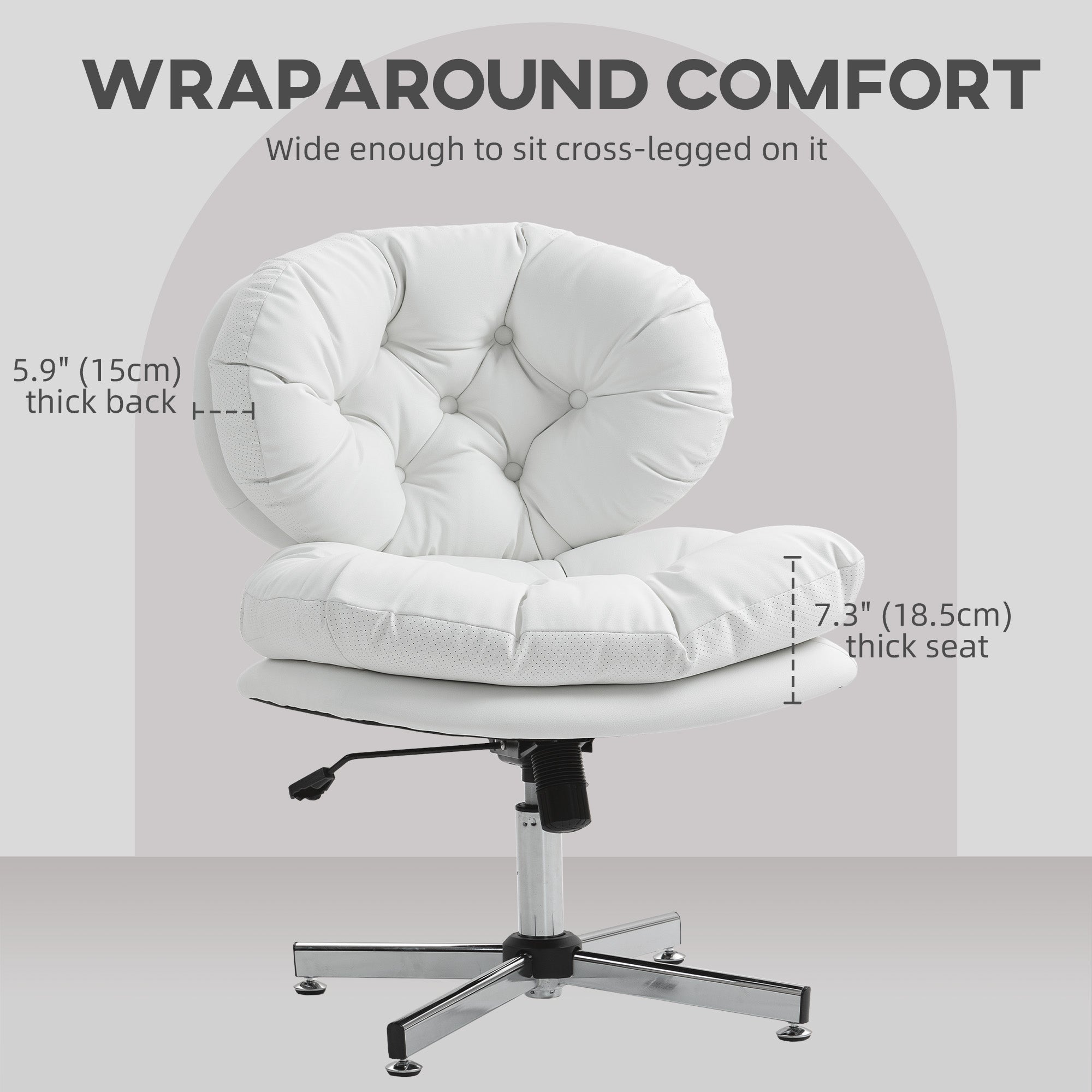 Armless Office Chair - White PU Leather Swivel Desk Chair-Office Products > Office Furniture > Office Chairs > Task Chairs-DECOROLALA