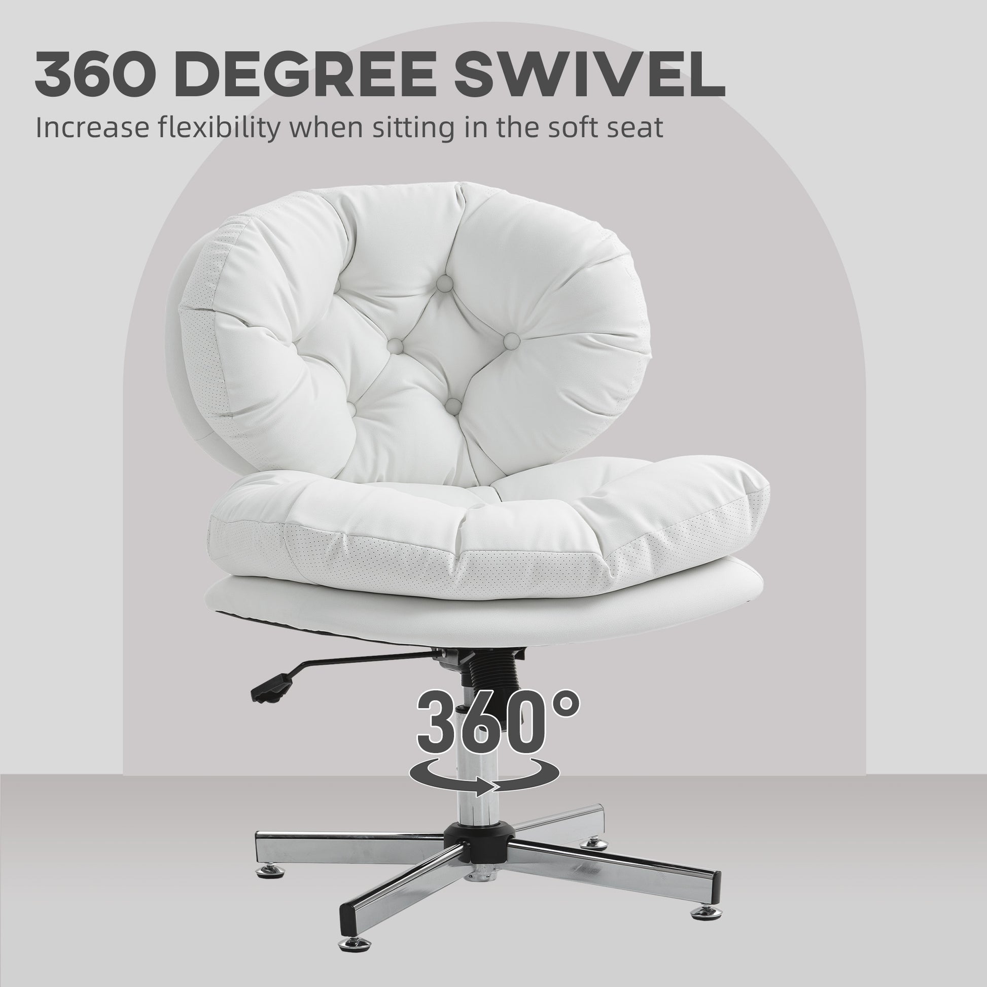 Armless Office Chair - White PU Leather Swivel Desk Chair-Office Products > Office Furniture > Office Chairs > Task Chairs-DECOROLALA