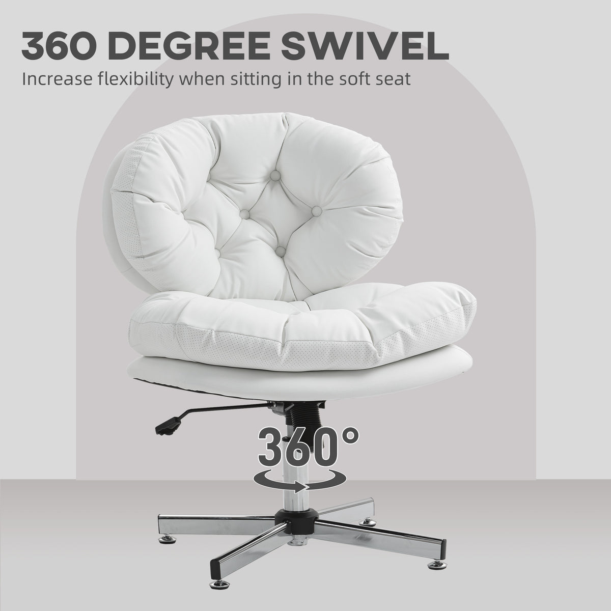 Armless Office Chair - White PU Leather Swivel Desk Chair-Office Products > Office Furniture > Office Chairs > Task Chairs-DECOROLALA