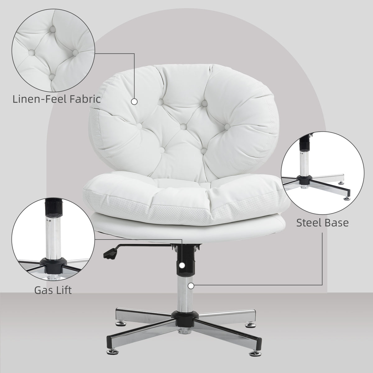 Armless Office Chair - White PU Leather Swivel Desk Chair-Office Products > Office Furniture > Office Chairs > Task Chairs-DECOROLALA