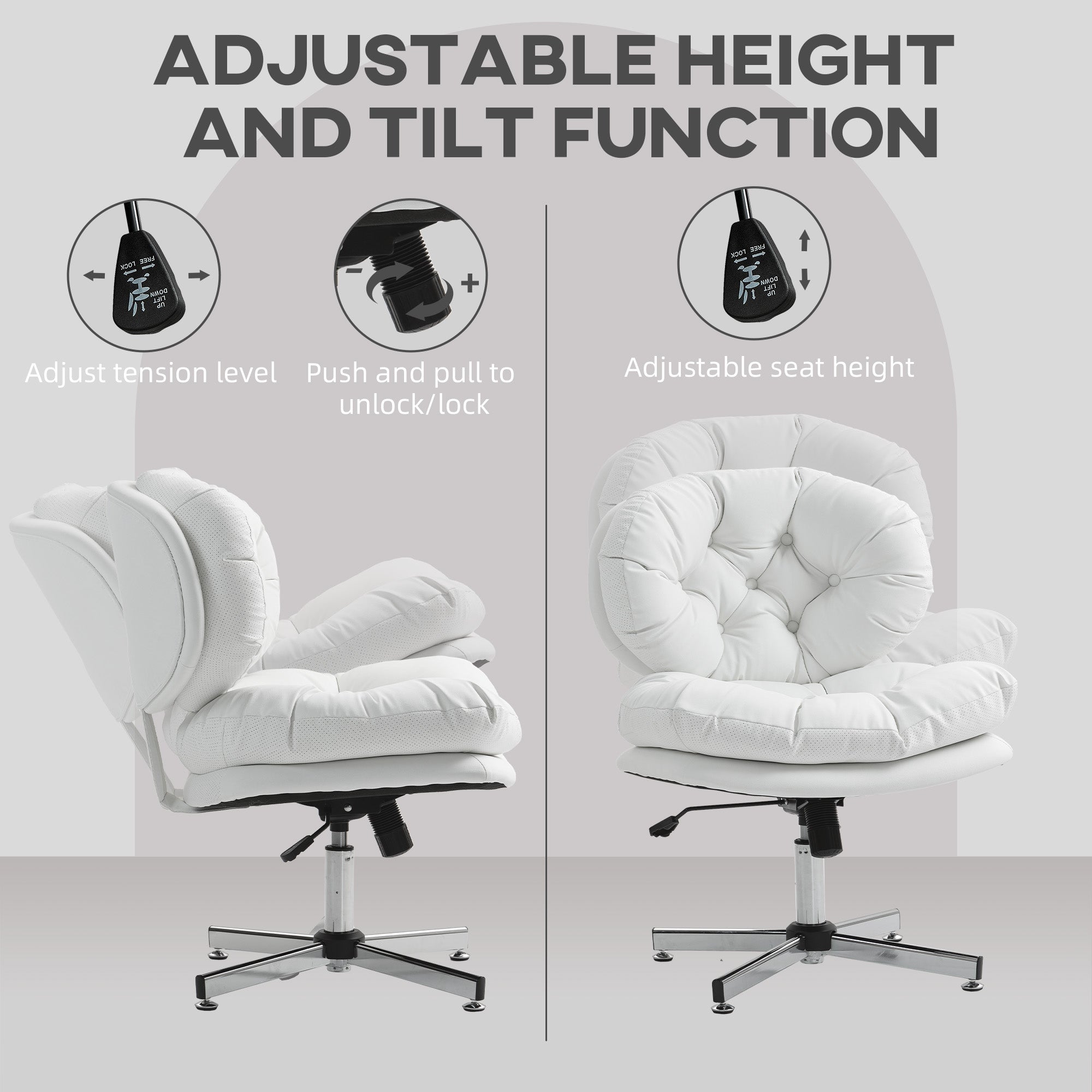 Armless Office Chair - White PU Leather Swivel Desk Chair-Office Products > Office Furniture > Office Chairs > Task Chairs-DECOROLALA