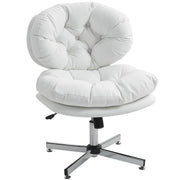 Armless Office Chair - White PU Leather Swivel Desk Chair-Office Products > Office Furniture > Office Chairs > Task Chairs-DECOROLALA