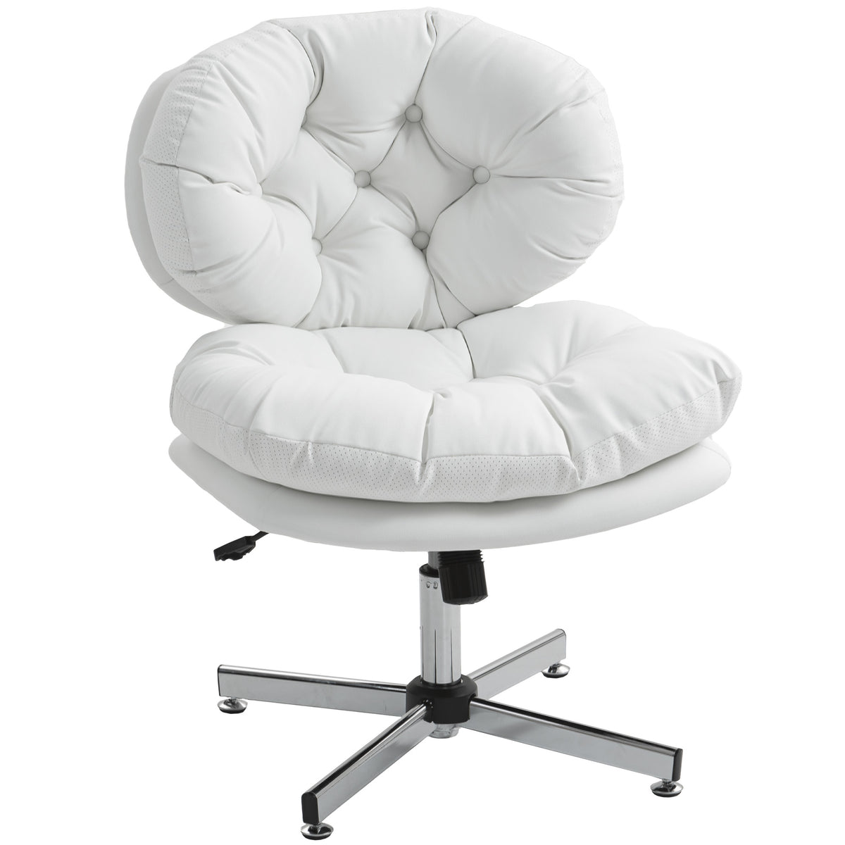 Armless Office Chair - White PU Leather Swivel Desk Chair-Office Products > Office Furniture > Office Chairs > Task Chairs-DECOROLALA