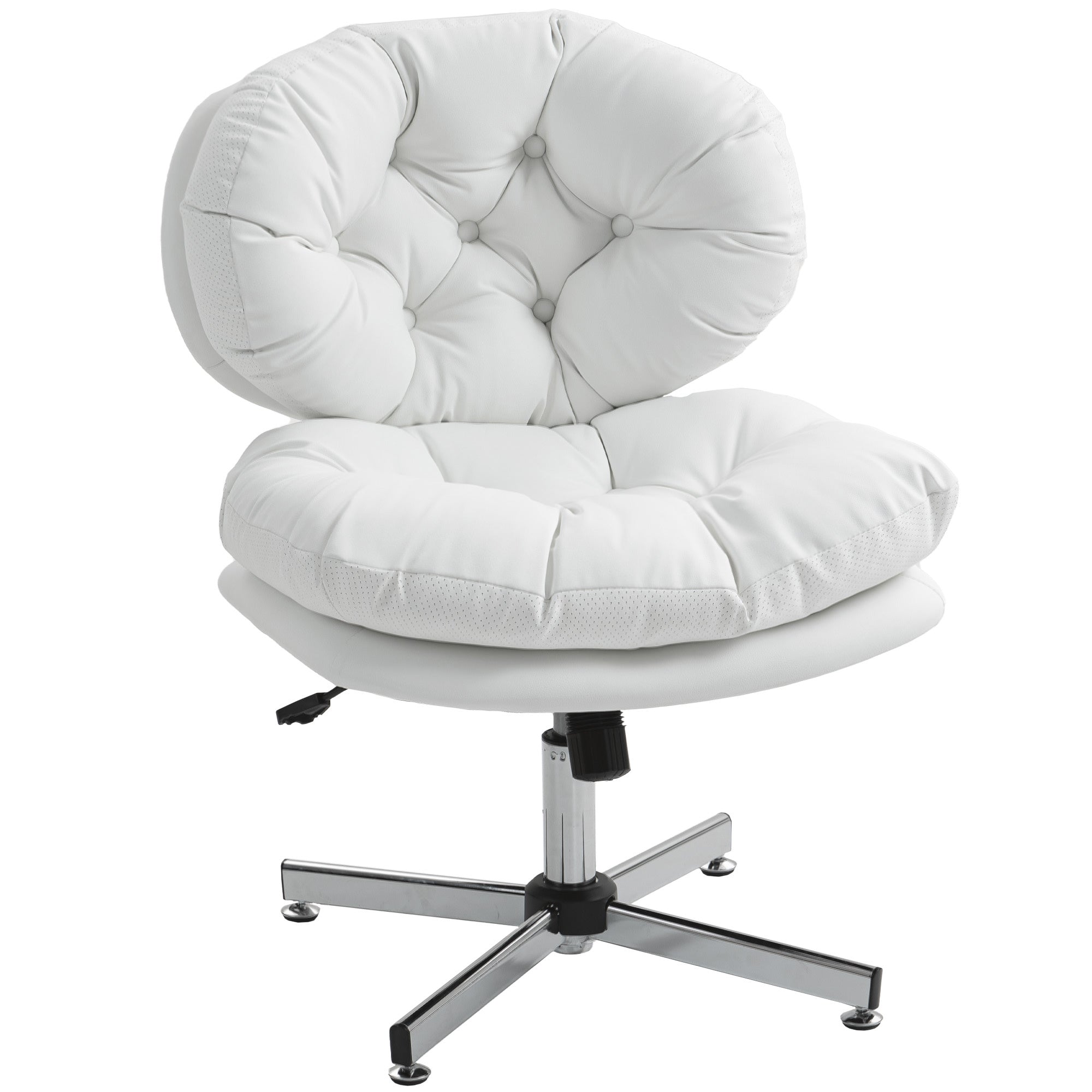 Armless Office Chair - White PU Leather Swivel Desk Chair-Office Products > Office Furniture > Office Chairs > Task Chairs-DECOROLALA