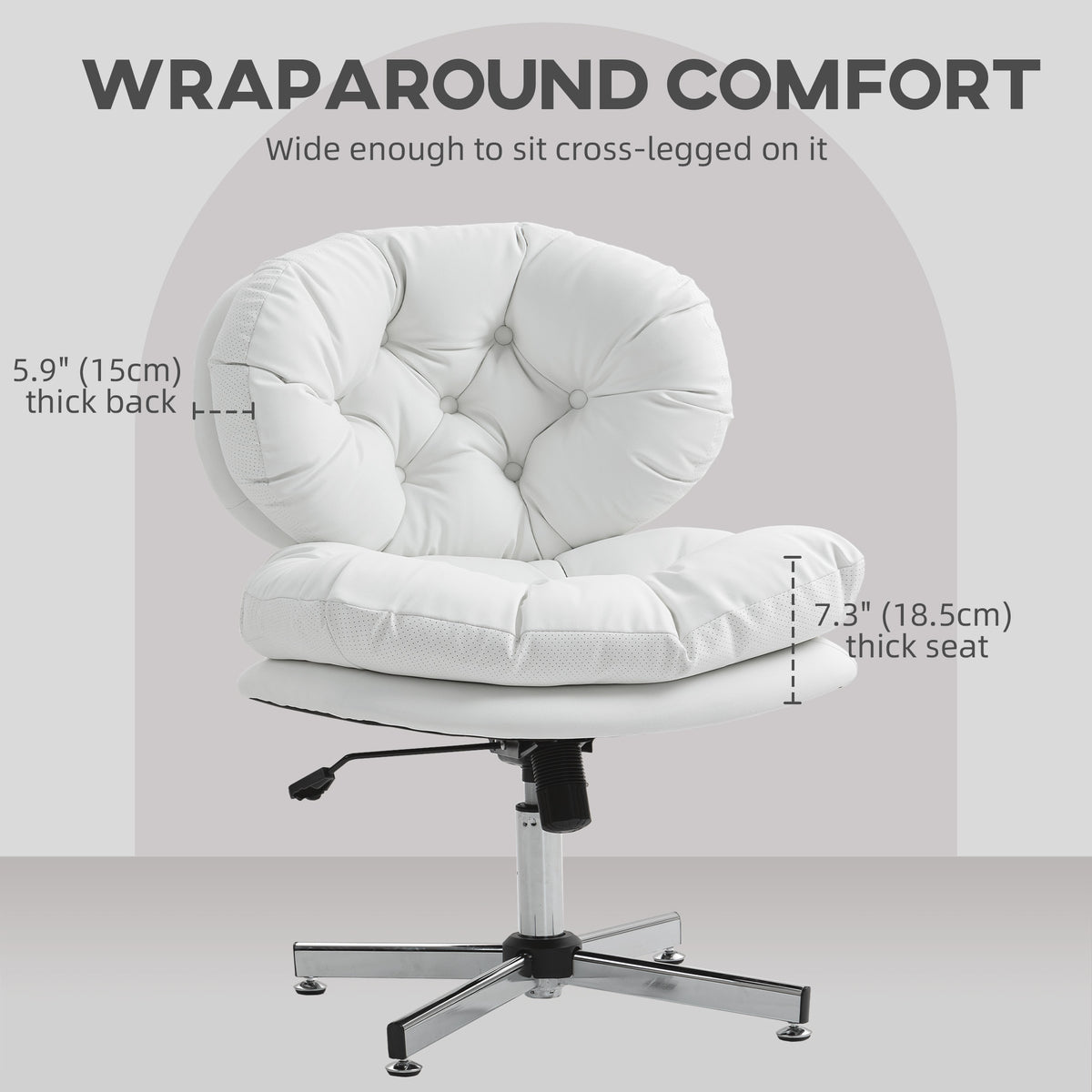 Armless Office Chair - White PU Leather Swivel Desk Chair-Task Chairs-DECOROLALA
