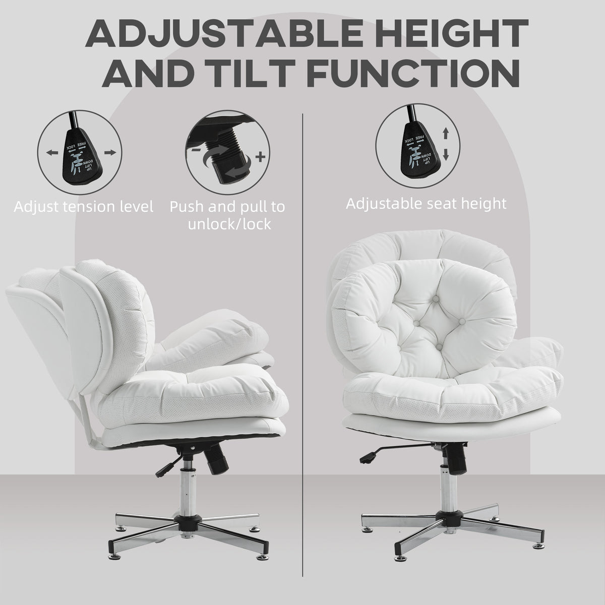 Armless Office Chair - White PU Leather Swivel Desk Chair-Task Chairs-DECOROLALA