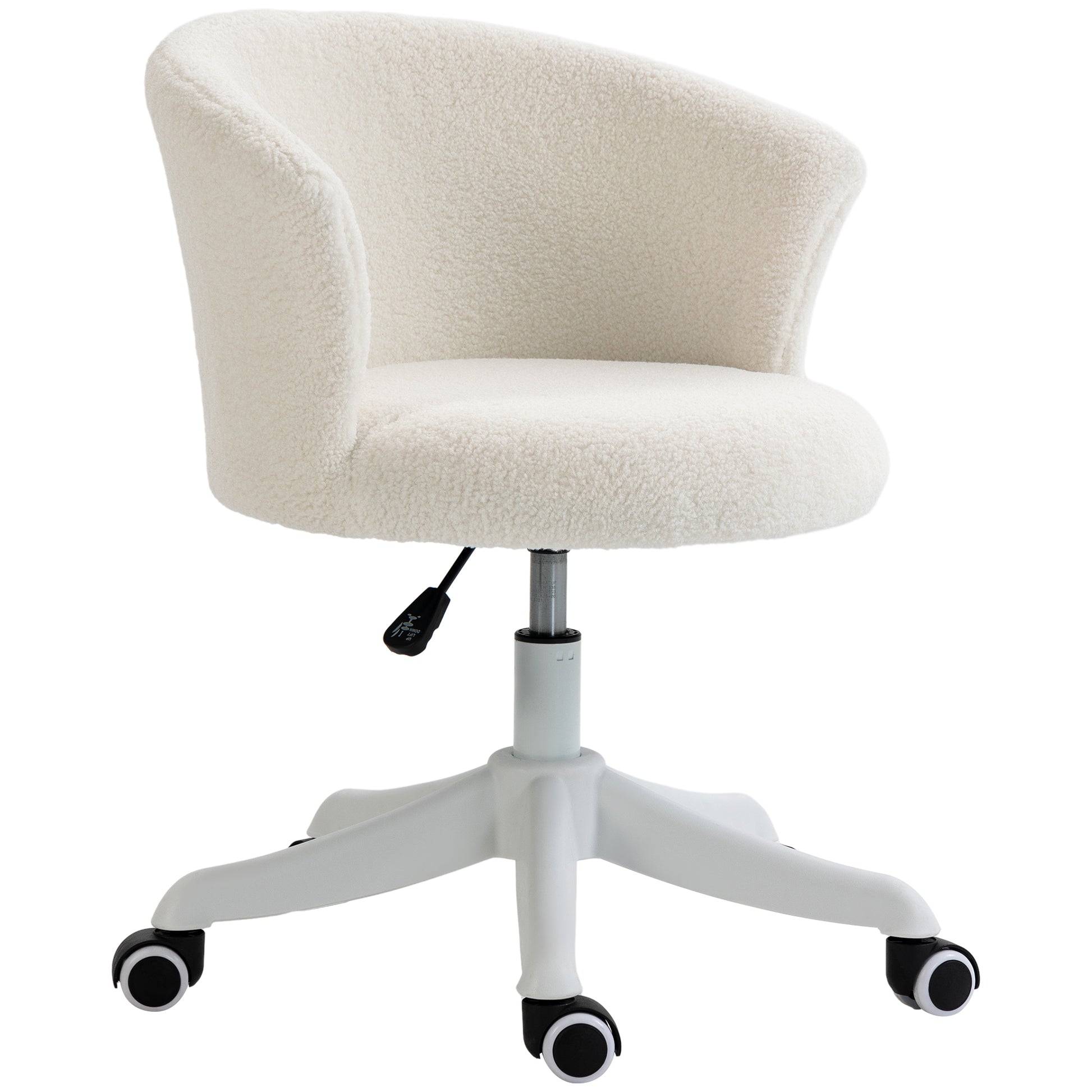 Armless Office Chair - White Teddy Fleece Swivel Desk Chair-Office Products > Office Furniture > Office Chairs > Task Chairs-DECOROLALA