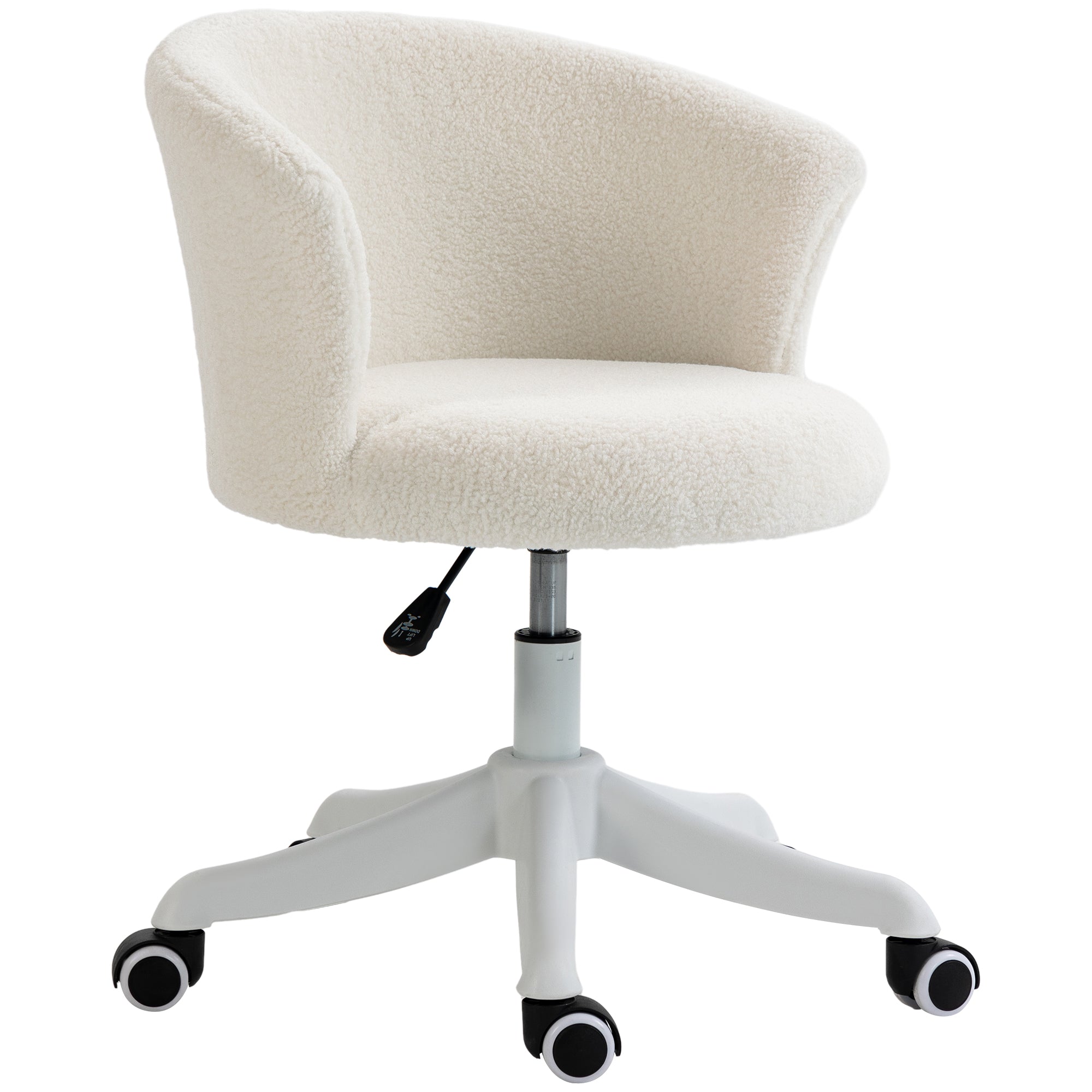 Armless Office Chair - White Teddy Fleece Swivel Desk Chair-Office Products > Office Furniture > Office Chairs > Task Chairs-DECOROLALA