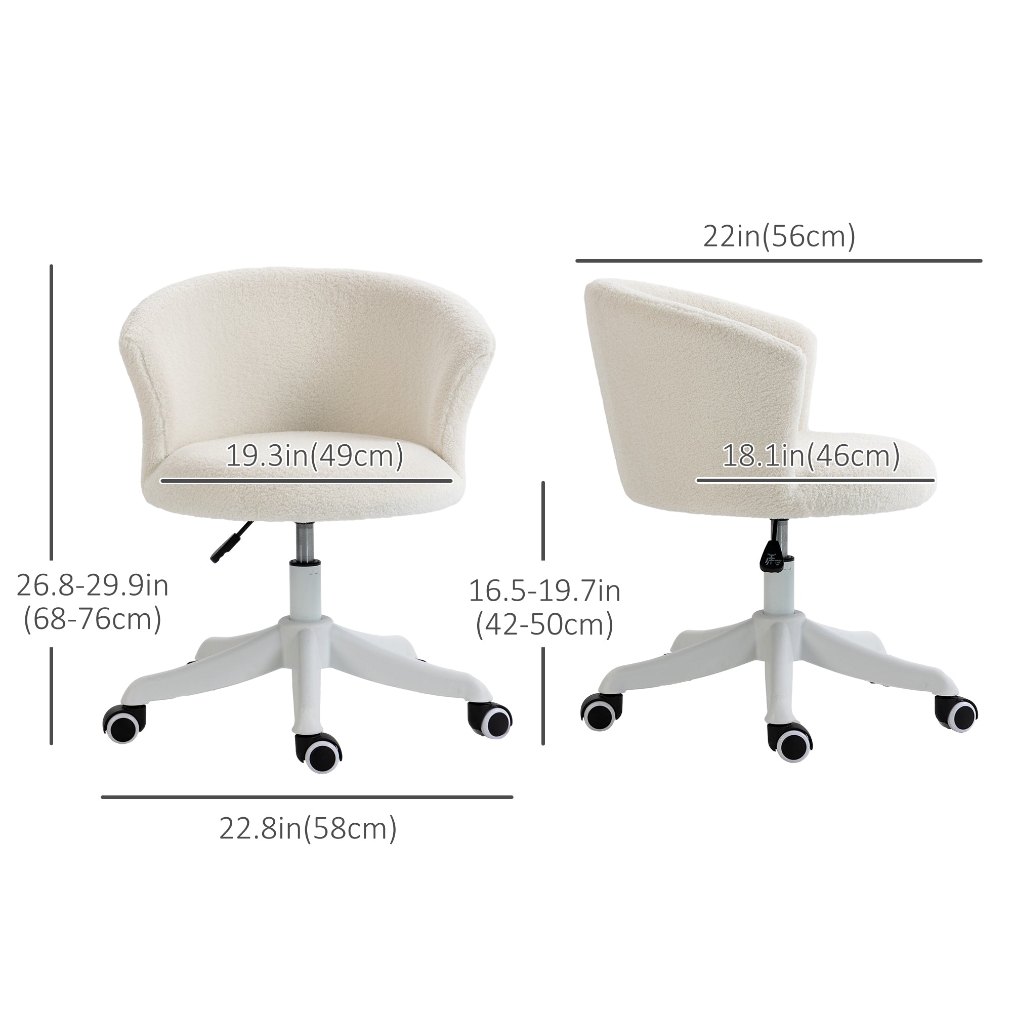 Armless Office Chair - White Teddy Fleece Swivel Desk Chair-Office Products > Office Furniture > Office Chairs > Task Chairs-DECOROLALA