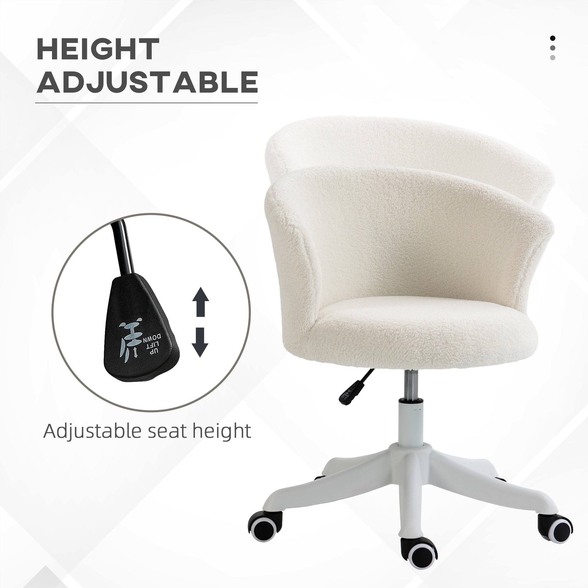 Armless Office Chair - White Teddy Fleece Swivel Desk Chair-Office Products > Office Furniture > Office Chairs > Task Chairs-DECOROLALA