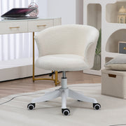 Armless Office Chair - White Teddy Fleece Swivel Desk Chair-Office Products > Office Furniture > Office Chairs > Task Chairs-DECOROLALA