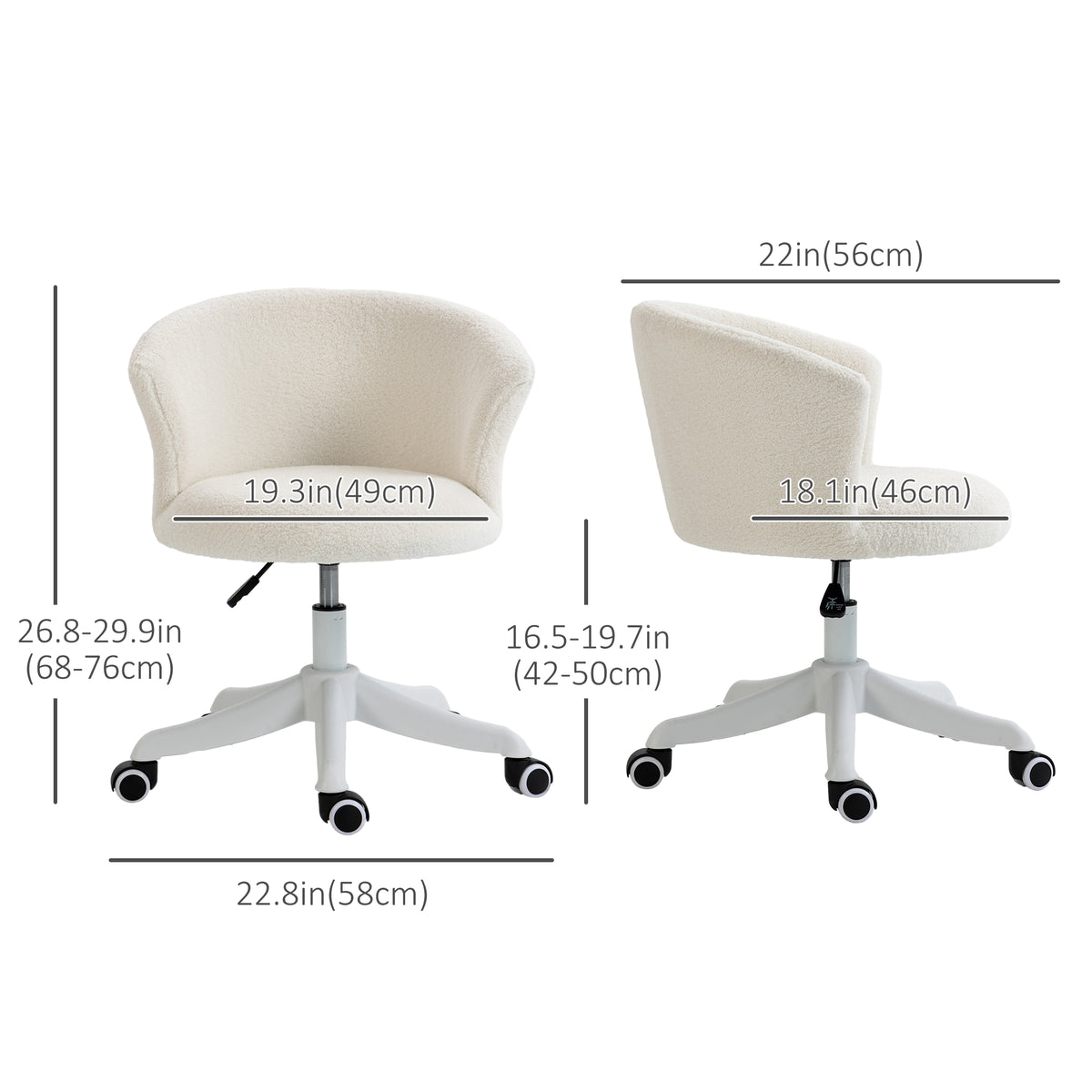 Armless Office Chair - White Teddy Fleece Swivel Desk Chair-Task Chairs-DECOROLALA