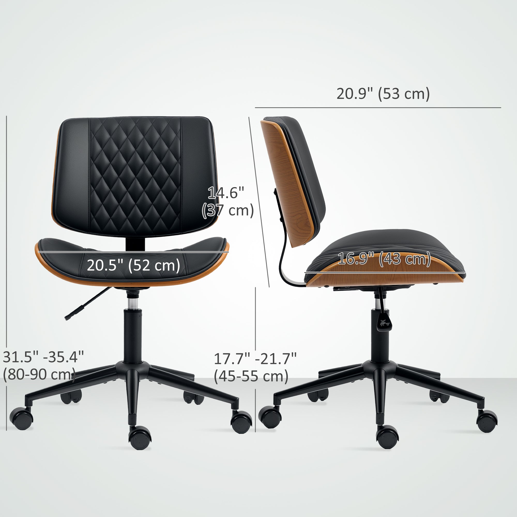 Armless PU Leather Office Chair - Black Bentwood Swivel-Office Products > Office Furniture > Office Chairs-DECOROLALA