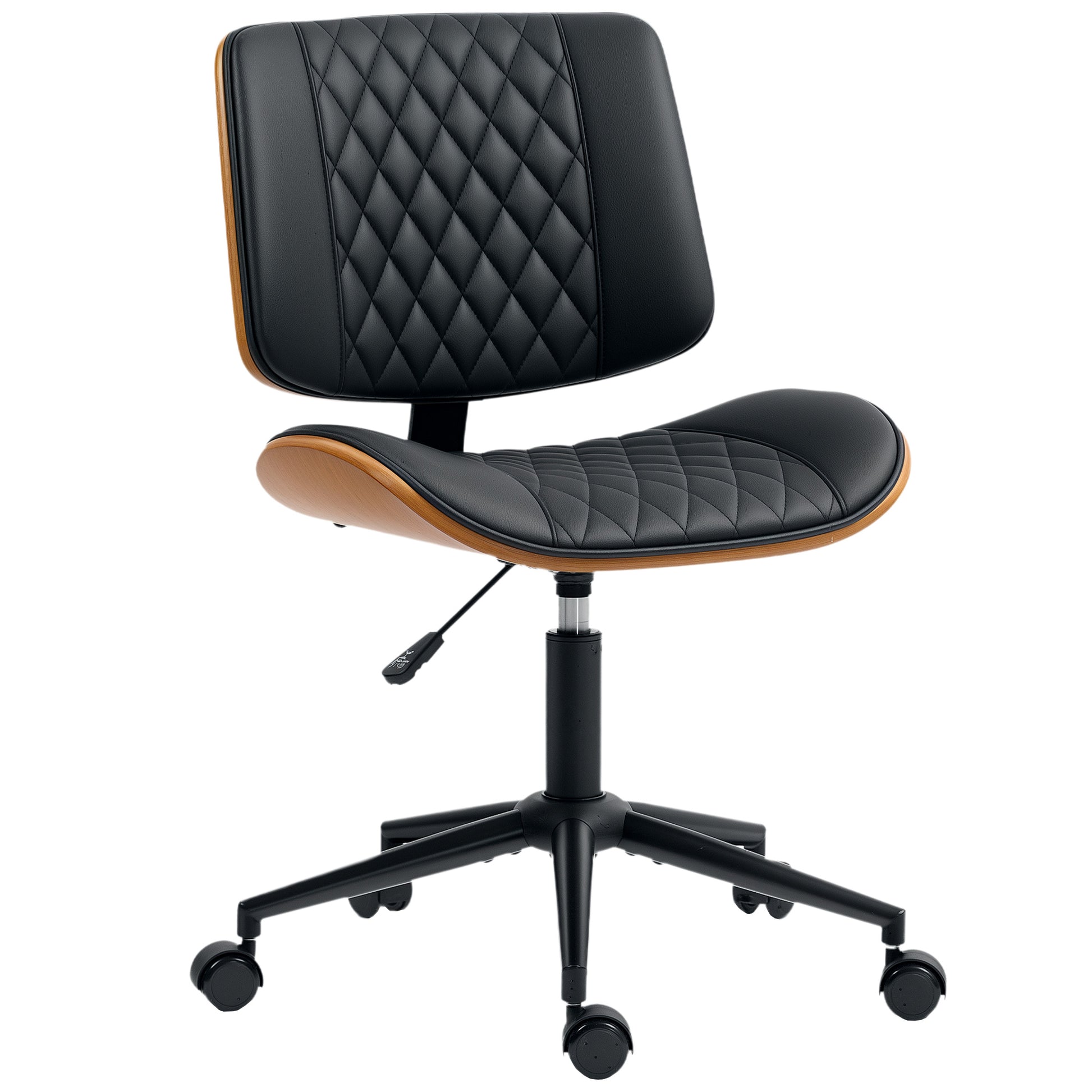 Armless PU Leather Office Chair - Black Bentwood Swivel-Office Products > Office Furniture > Office Chairs-DECOROLALA