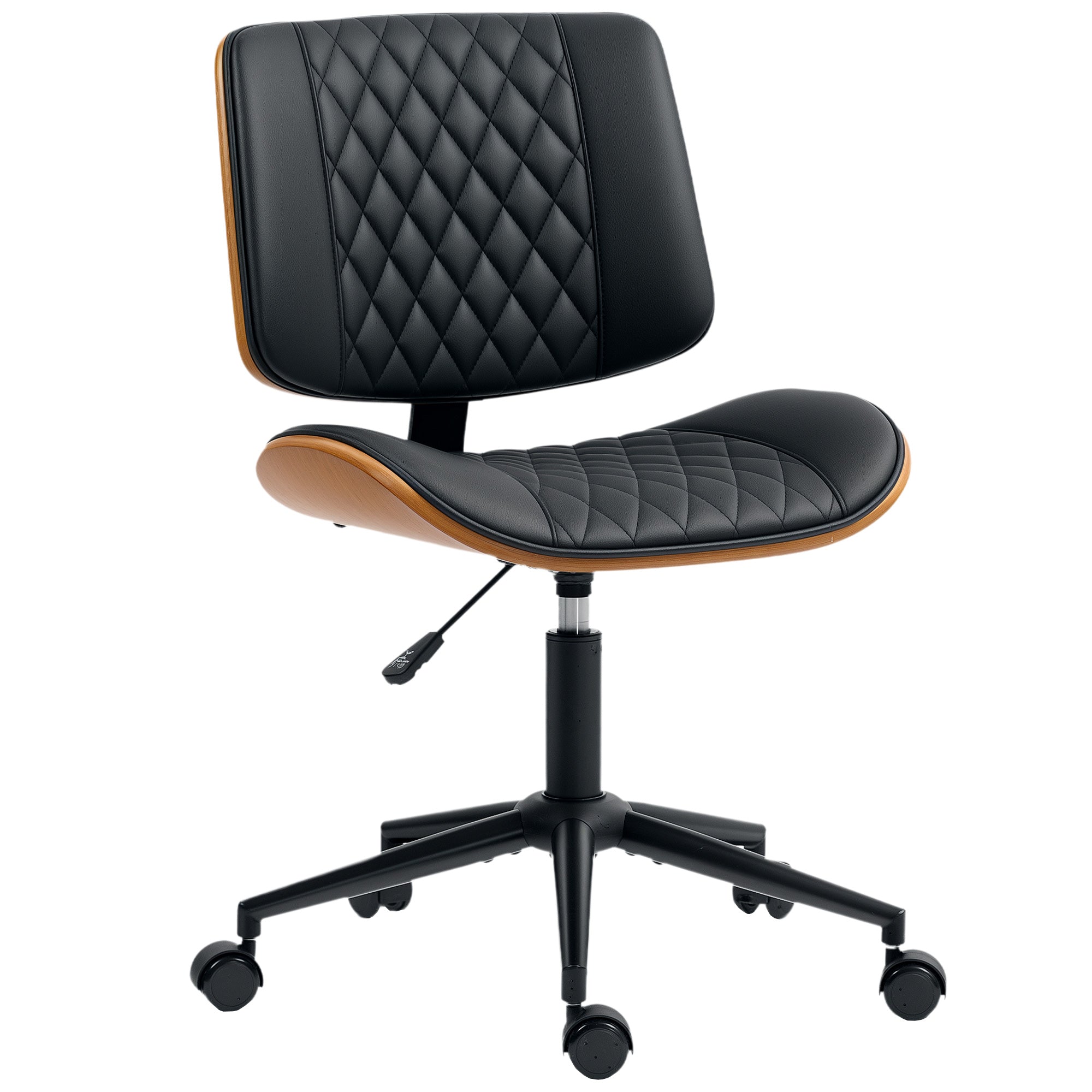 Armless PU Leather Office Chair - Black Bentwood Swivel-Office Products > Office Furniture > Office Chairs-DECOROLALA