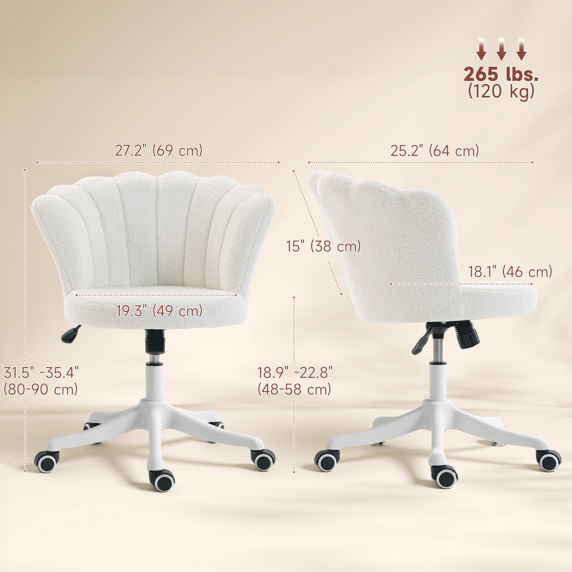 Armless Swivel Office Chair - Cream White Teddy Fleece-Office Products > Office Furniture > Office Chairs > Task Chairs-DECOROLALA