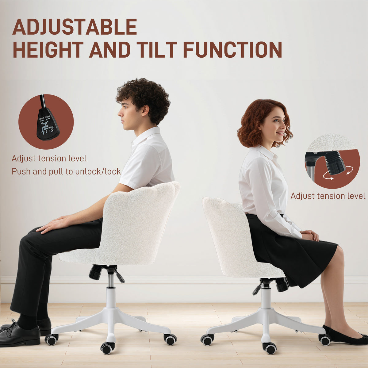 Armless Swivel Office Chair - Cream White Teddy Fleece-Office Products > Office Furniture > Office Chairs > Task Chairs-DECOROLALA