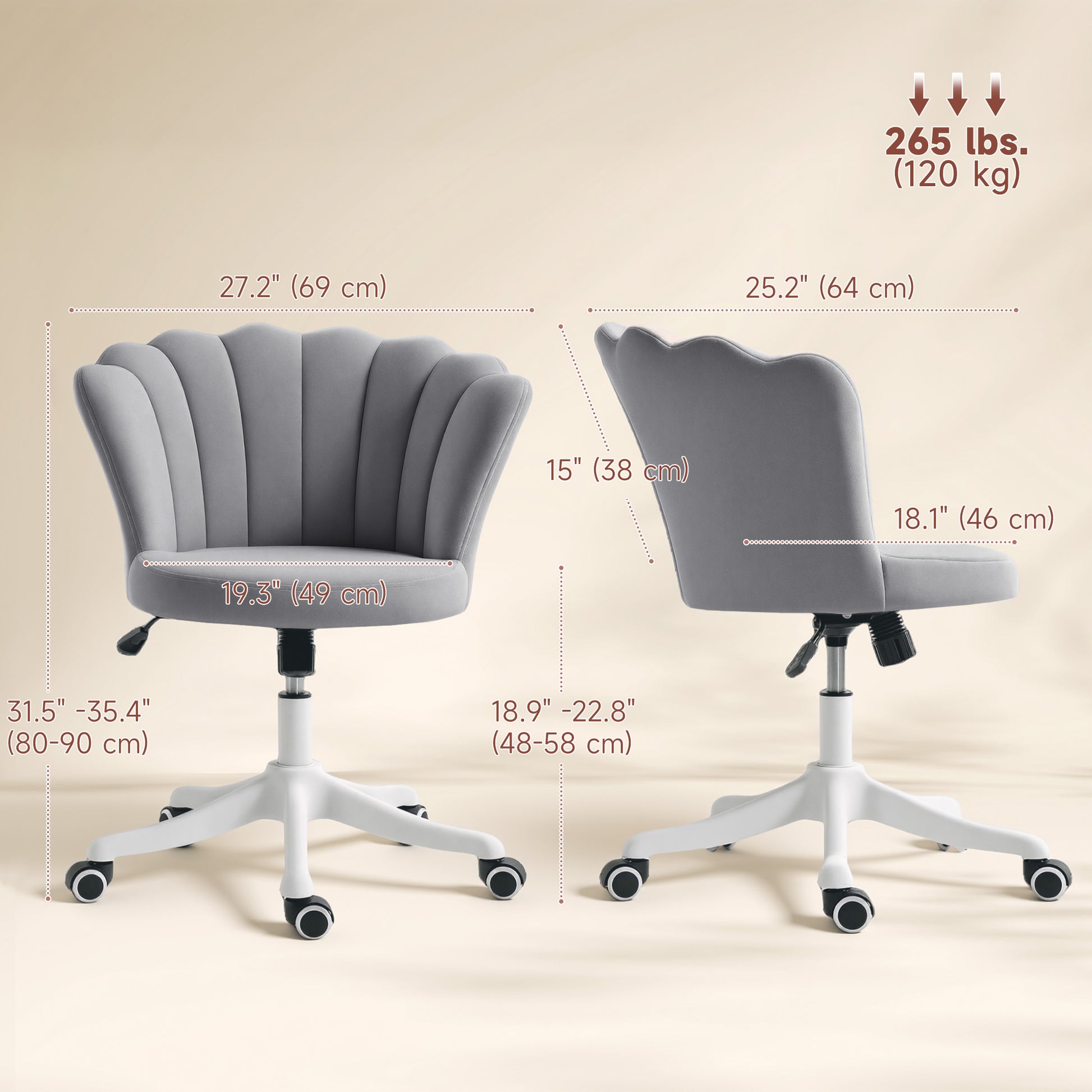 Armless Swivel Office Chair - Grey Velvet Lotus Design-Office Products > Office Furniture > Office Chairs > Task Chairs-DECOROLALA