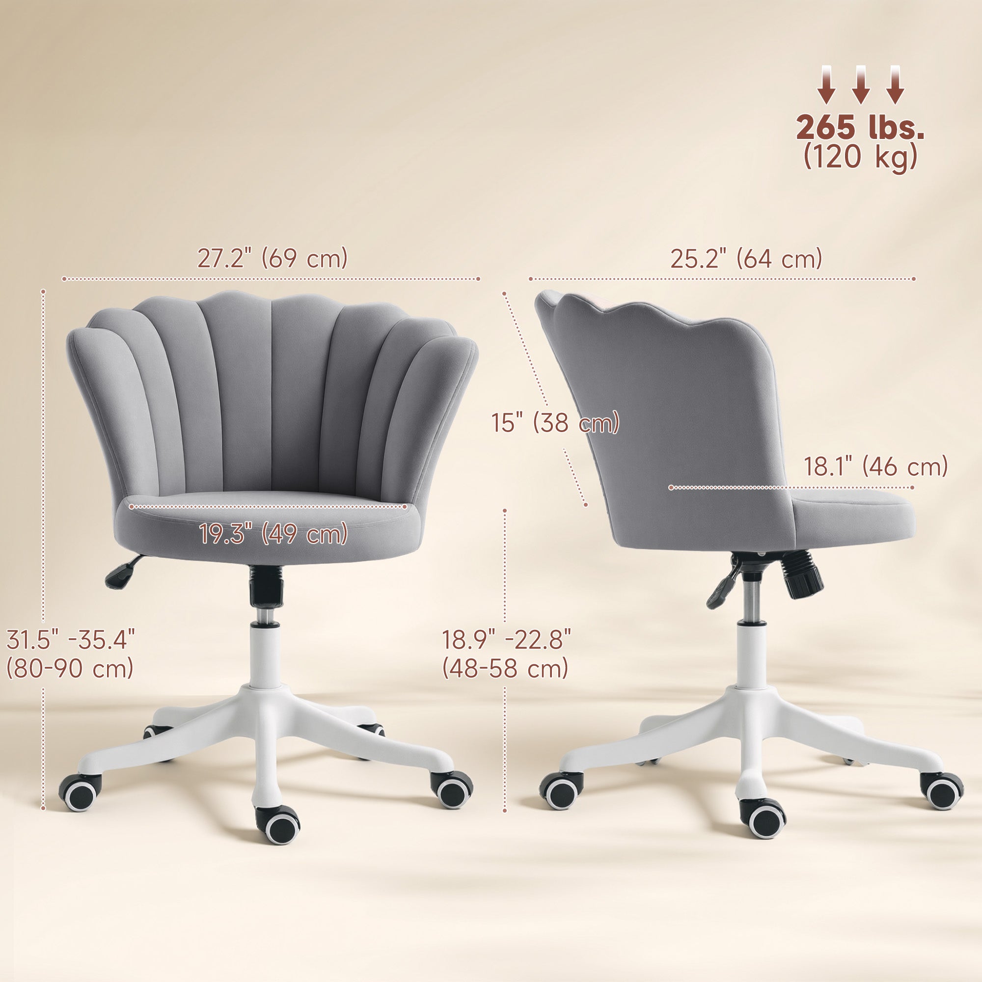 Armless Swivel Office Chair - Grey Velvet Lotus Design-Office Products > Office Furniture > Office Chairs > Task Chairs-DECOROLALA
