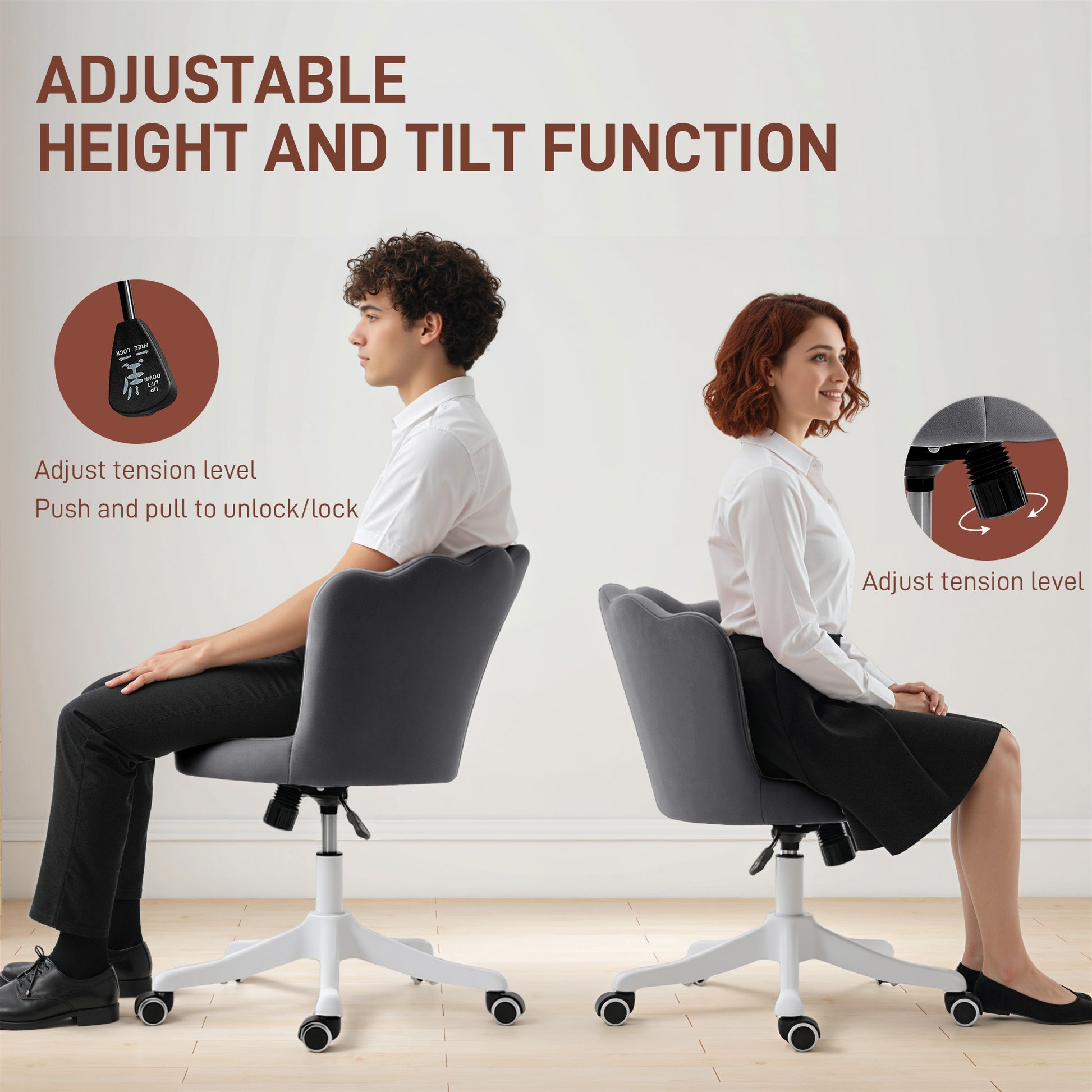 Armless Swivel Office Chair - Grey Velvet Lotus Design-Office Products > Office Furniture > Office Chairs > Task Chairs-DECOROLALA