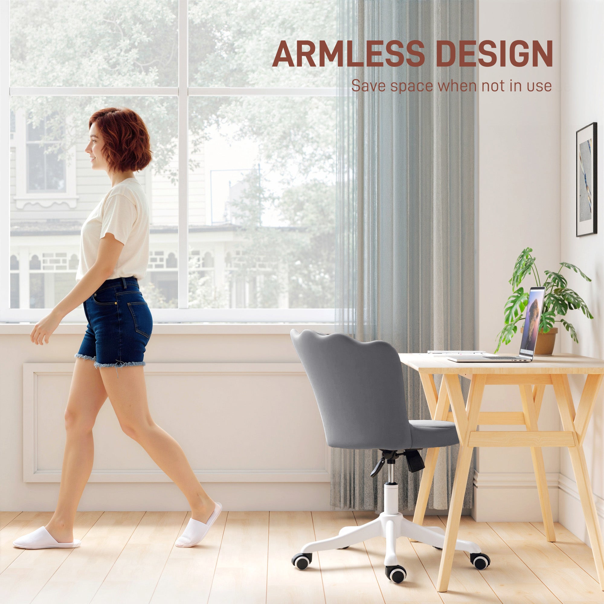 Armless Swivel Office Chair - Grey Velvet Lotus Design-Office Products > Office Furniture > Office Chairs > Task Chairs-DECOROLALA