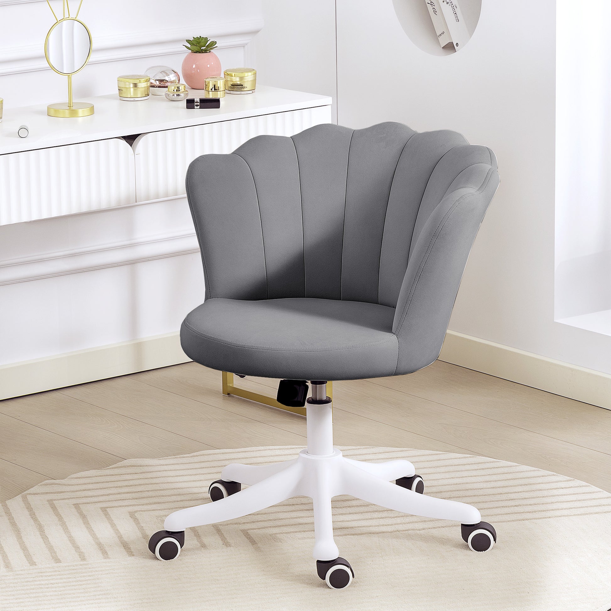Armless Swivel Office Chair - Grey Velvet Lotus Design-Office Products > Office Furniture > Office Chairs > Task Chairs-DECOROLALA